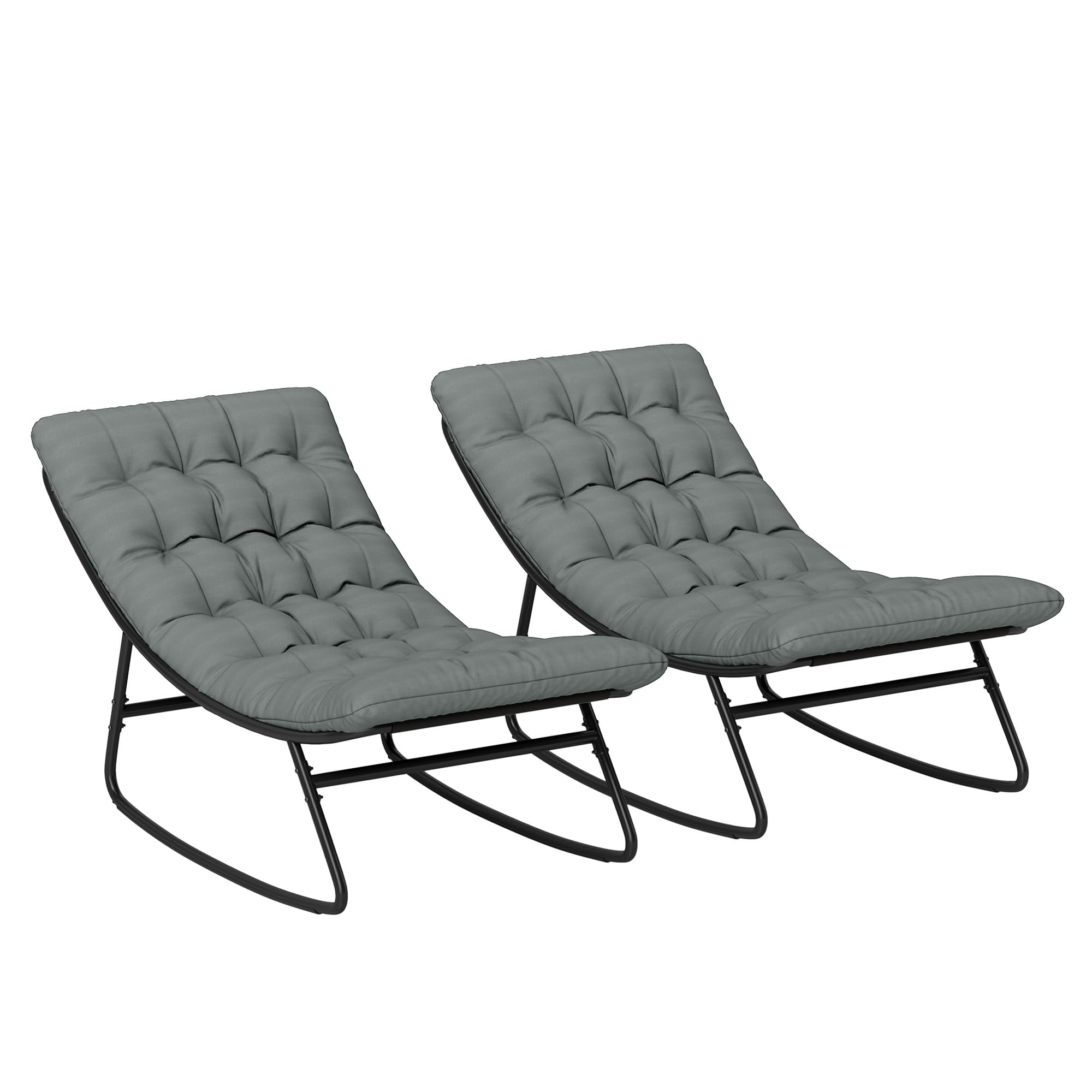 Outsunny 2-Piece Outdoor Rocking Chairs Set with Thick Cushions & Steel Frame, Comfortable Mesh Deep Seat Patio Rockers for Porch, Garden, Backyard – Dark Gray | Perfect for Relaxing, Reading & Enjoying Nature