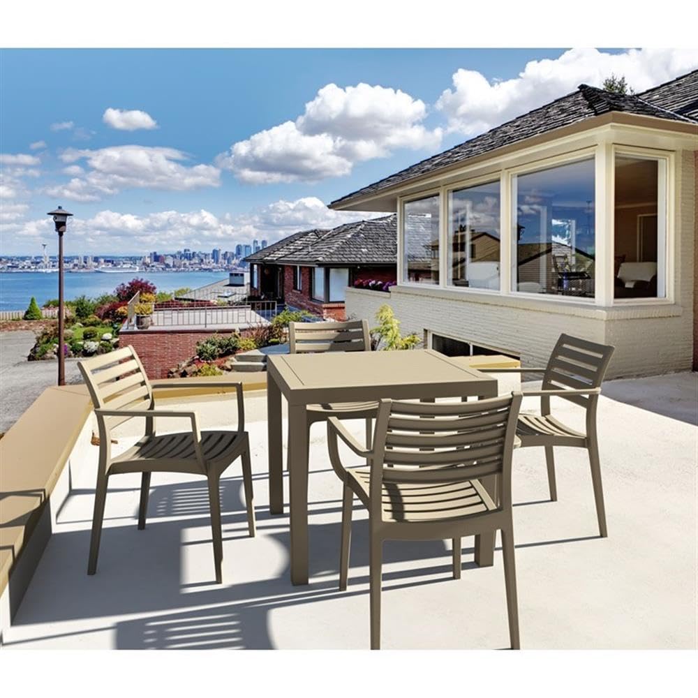 Artemis Outdoor Dining Arm Chairs in Dove Gray - Set of 2 Patio Furniture for Garden, Deck, and Poolside Relaxation