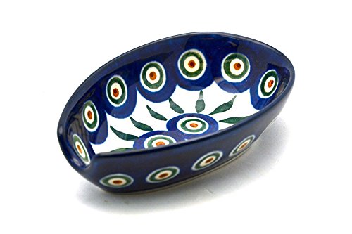 Handmade Polish Pottery Spoon Rest - Peacock Design, Ceramic Kitchen Utensil Holder for Cooking & Dining Decor