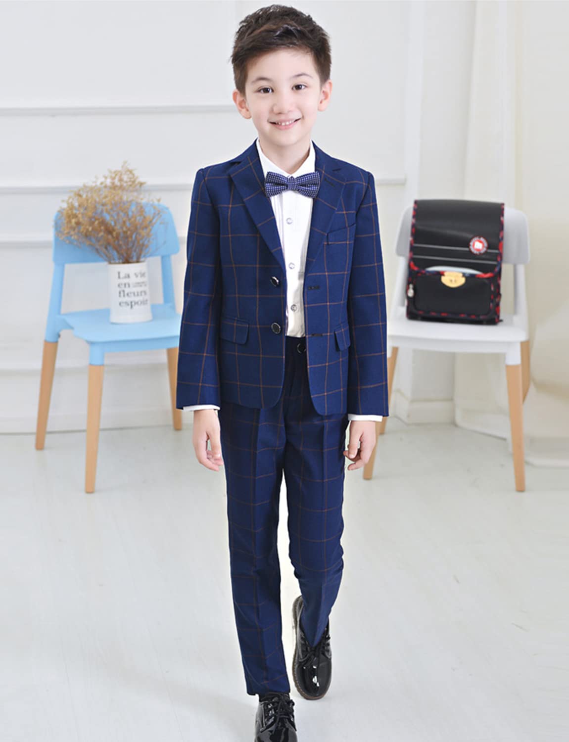 Boys' 3-Piece Checked Suit Set with Notch Lapel - Formal Jacket, Vest & Pants for Wedding, Party & Performance | Kids' Dress Outfit for Special Occasions