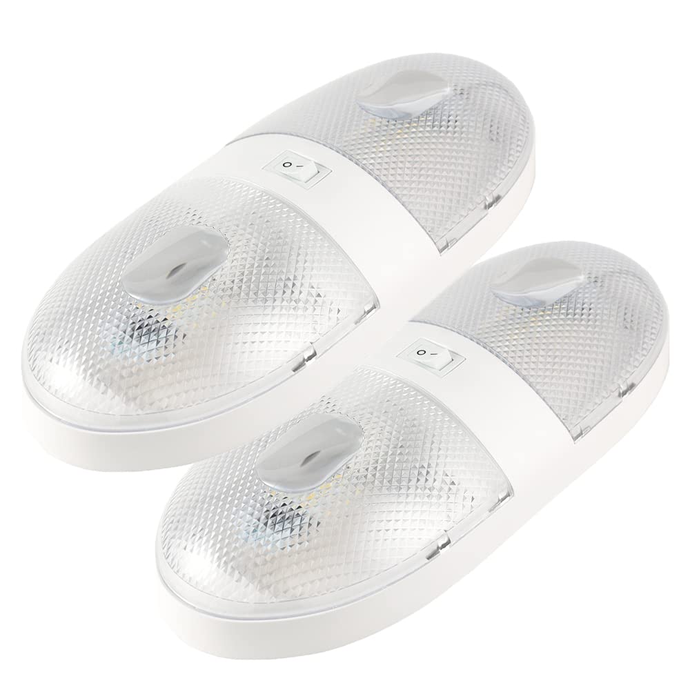 Lumitronics RV 12V Double LED Ceiling Dome Light with On/Off Switch & Removable Lenses (2-Pack) - Perfect for Camper Van, Motorhome & Boat Interior Lighting
