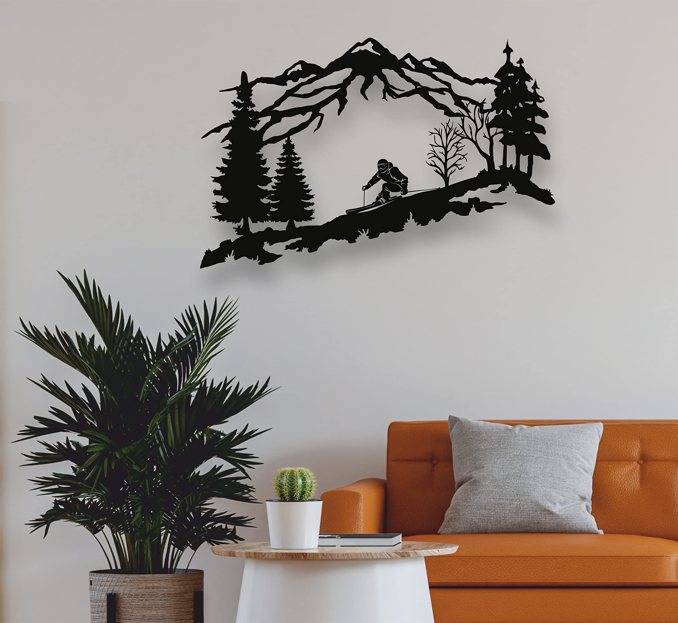 DEKADRON Metal Skier Wall Art - Mountain & Trees Themed Metal Wall Decor - Perfect Ski Lover Gift & Home Decoration - 24