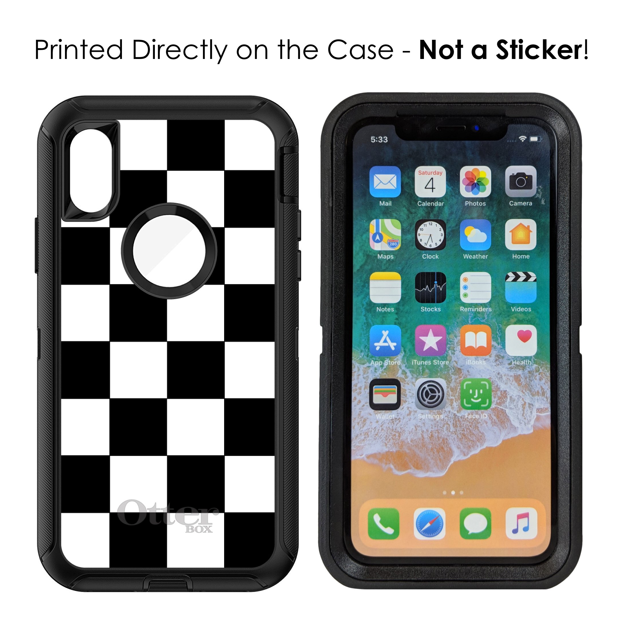 DistinctInk iPhone XR Case (6.1 Inch) - Durable Black & White Checkered Geometric Phone Cover | OtterBox Defender Replacement | Perfect for Outdoor Activities, Sports & Daily Protection