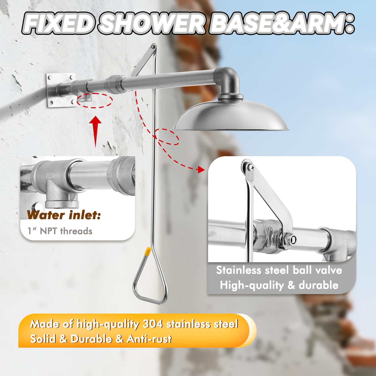 CGOLDENWALL Emergency Safety Shower Station - Horizontal Mount Drench Head with NPT Thread | 304 Stainless Steel | Compatible with Eye Wash Stations | Ideal for Laboratories, Factories & Chemical Workplaces
