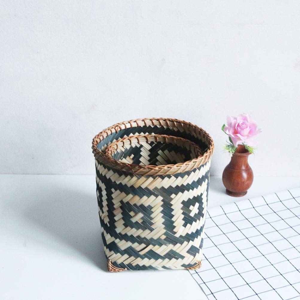 BESPORTBLE 1pc Bamboo Waste Basket - Eco-Friendly Trash Can, Storage Bin, Decorative Organizer for Home, Office, Bathroom & Kitchen - Perfect for Garbage, Flower Arrangement, Paper Recycling & Laundry (Natural Woven Design)