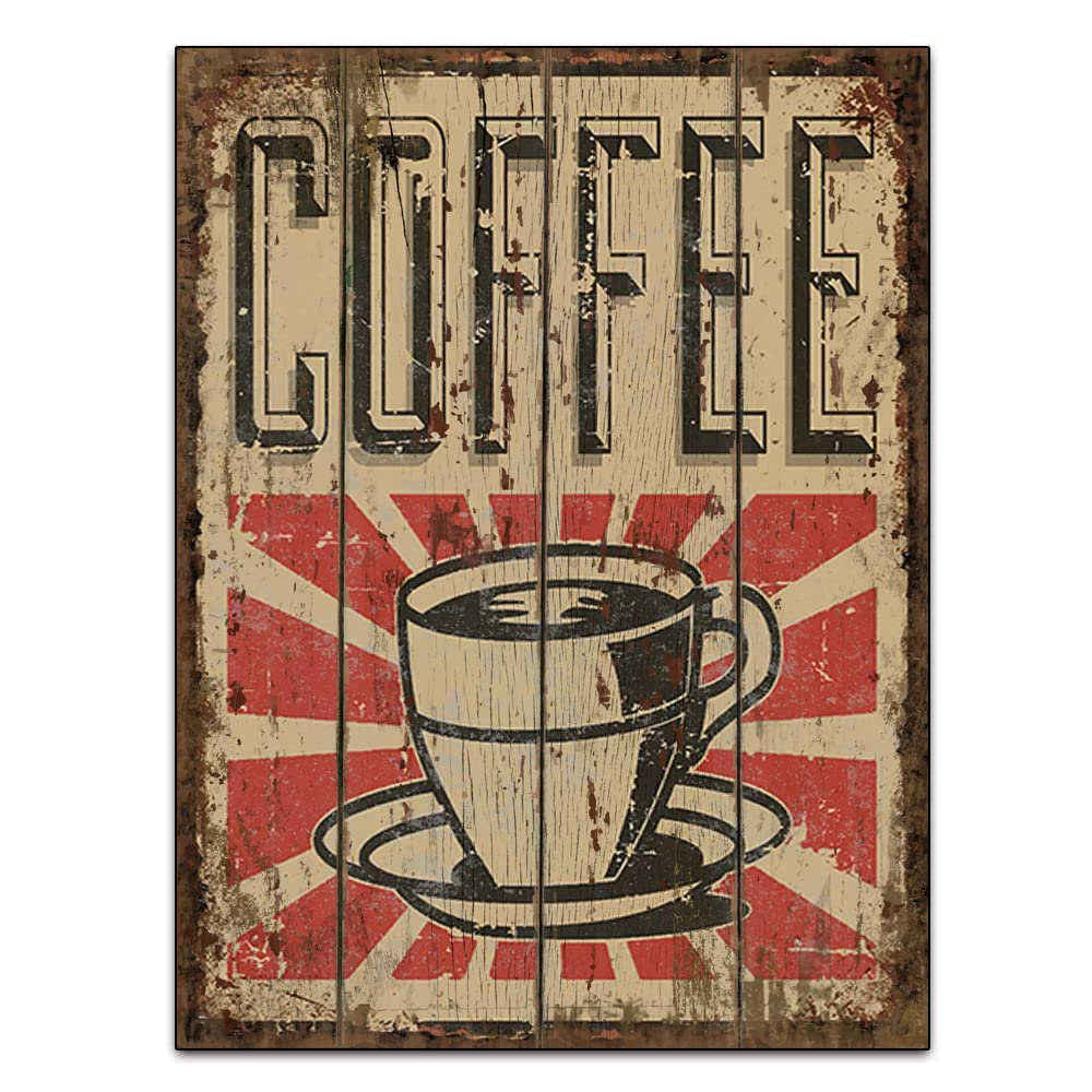 Free Pintree Retro Coffee Wood Wall Art - Natural Wooden Board for Cafe & Kitchen Decor