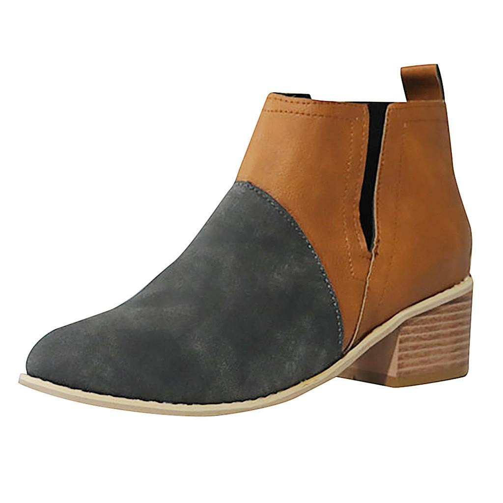 Gibobby Women's V-Cut Ankle Booties - Slip On Chelsea Boots with Chunky Pointed Toe & Low Heel | Comfortable Casual & Work Shoes for Everyday Wear