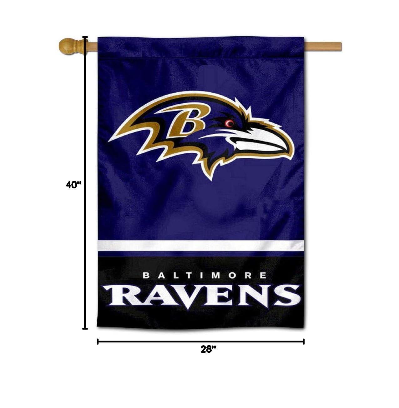 WinCraft Baltimore Ravens Two-Sided House Flag - Durable NFL Team Banner for Outdoor Decor, Game Day Parties & Fan Showcase