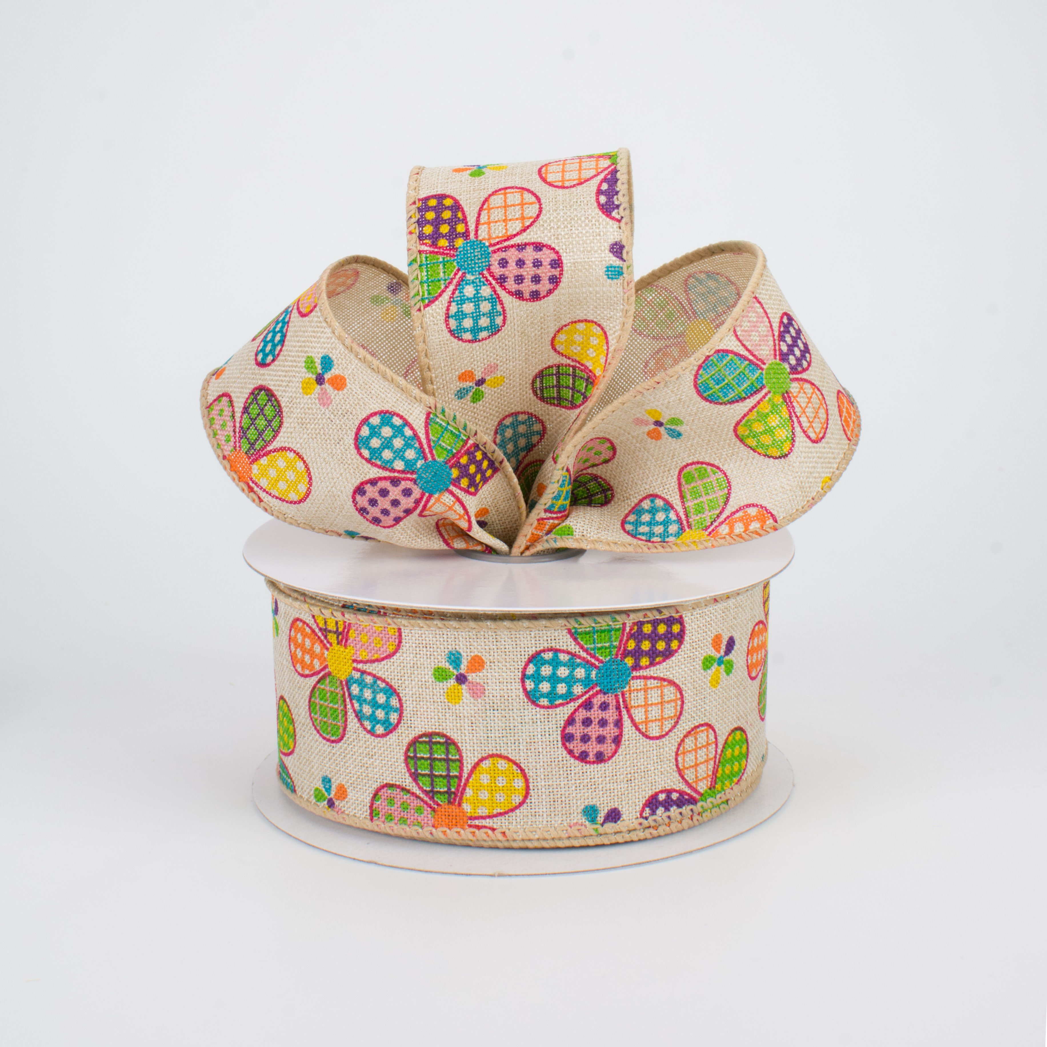 1.5 Inch Patchwork Floral Ribbon - Natural Cotton Fabric Trim (10 Yards) for DIY Crafts, Gift Wrapping, and Scrapbooking