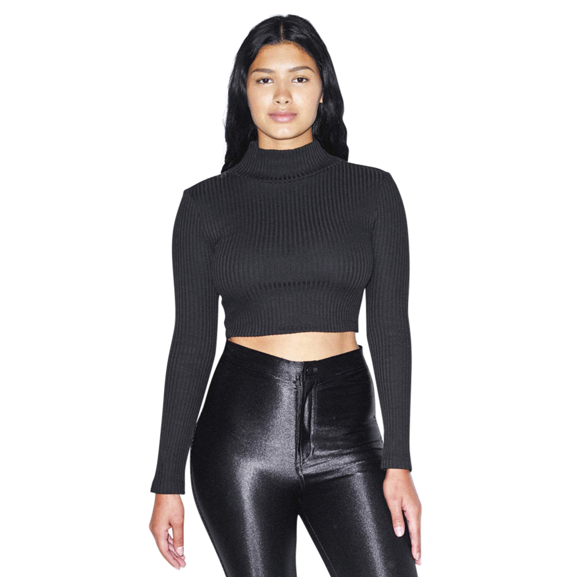 American Apparel Women's Thick Rib Long Sleeve Crop Turtleneck Sweater - Warm Winter Fashion Top for Casual Outfits, Layering & Office Wear