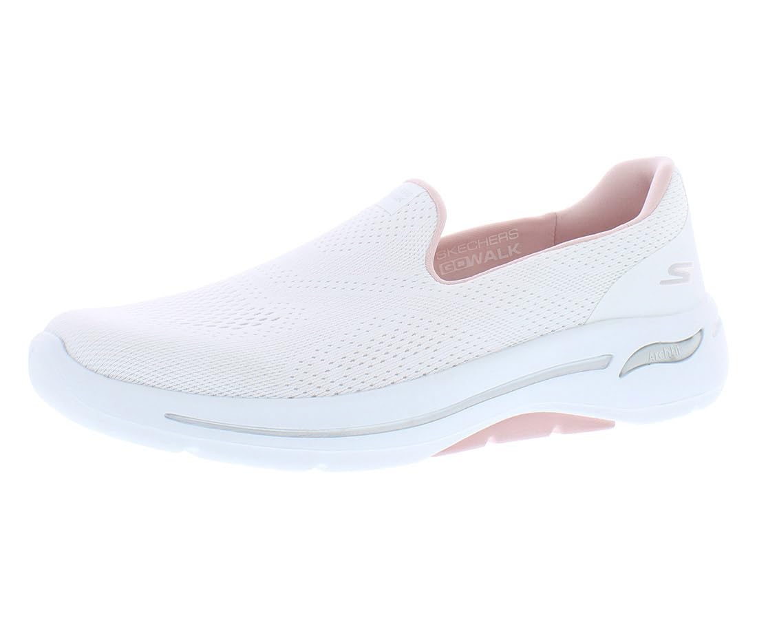 Skechers Women's Go Walk Arch Fit Imagined Sneaker - Lightweight Walking Shoes for Women with Arch Support, Comfortable Slip-On Design in White/Light Pink, Size 6 | Perfect for Walking, Travel & Everyday Wear