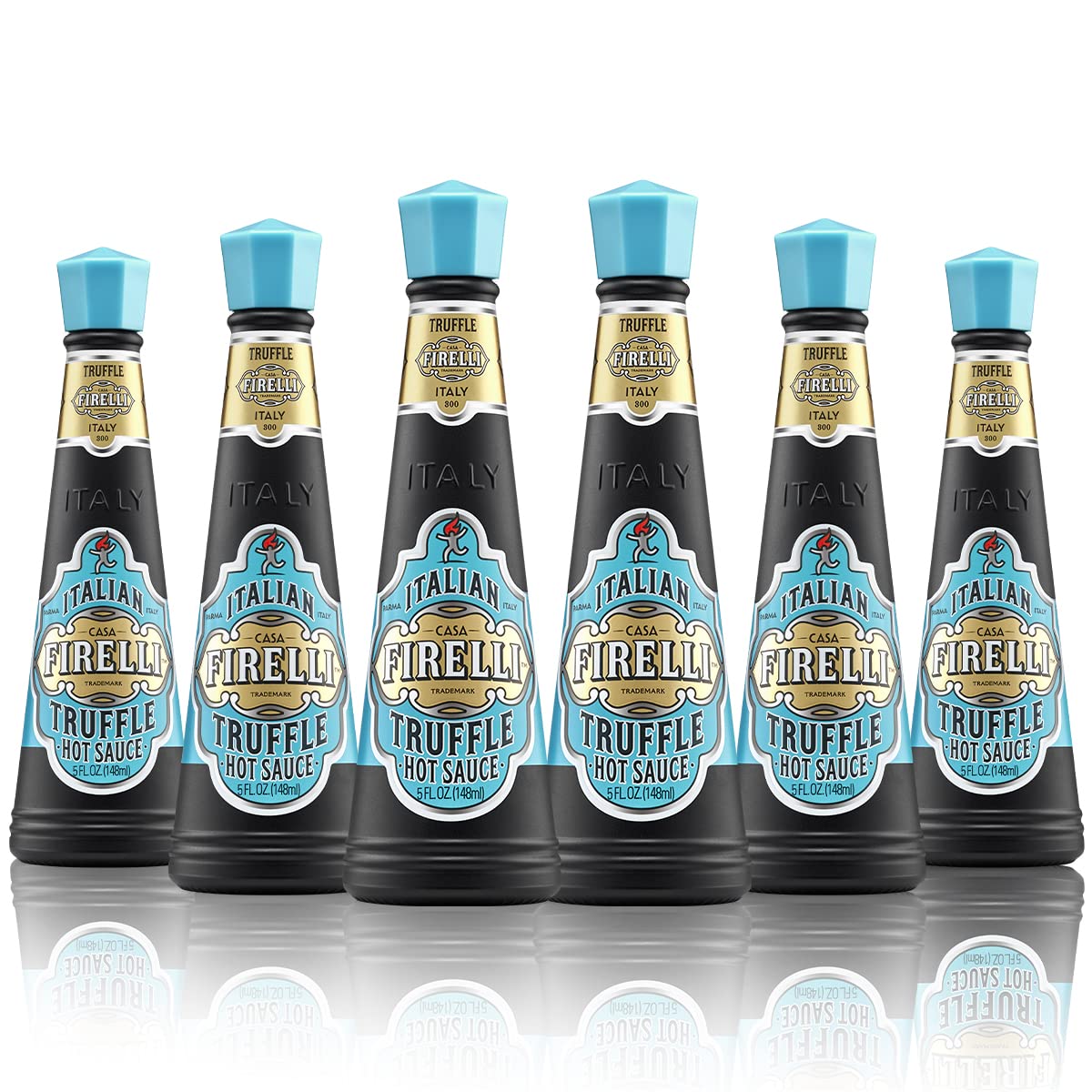 FIRELLI Truffle Hot Sauce - 5oz Bottle (Pack of 6) | Premium Italian Hot Sauce with Calabrian Chili Peppers | Gluten Free, Keto Friendly | Perfect for Truffle Fries, Sandwiches, Pizza & Pasta | Made in Italy | Great for Gifting & Home Cooking