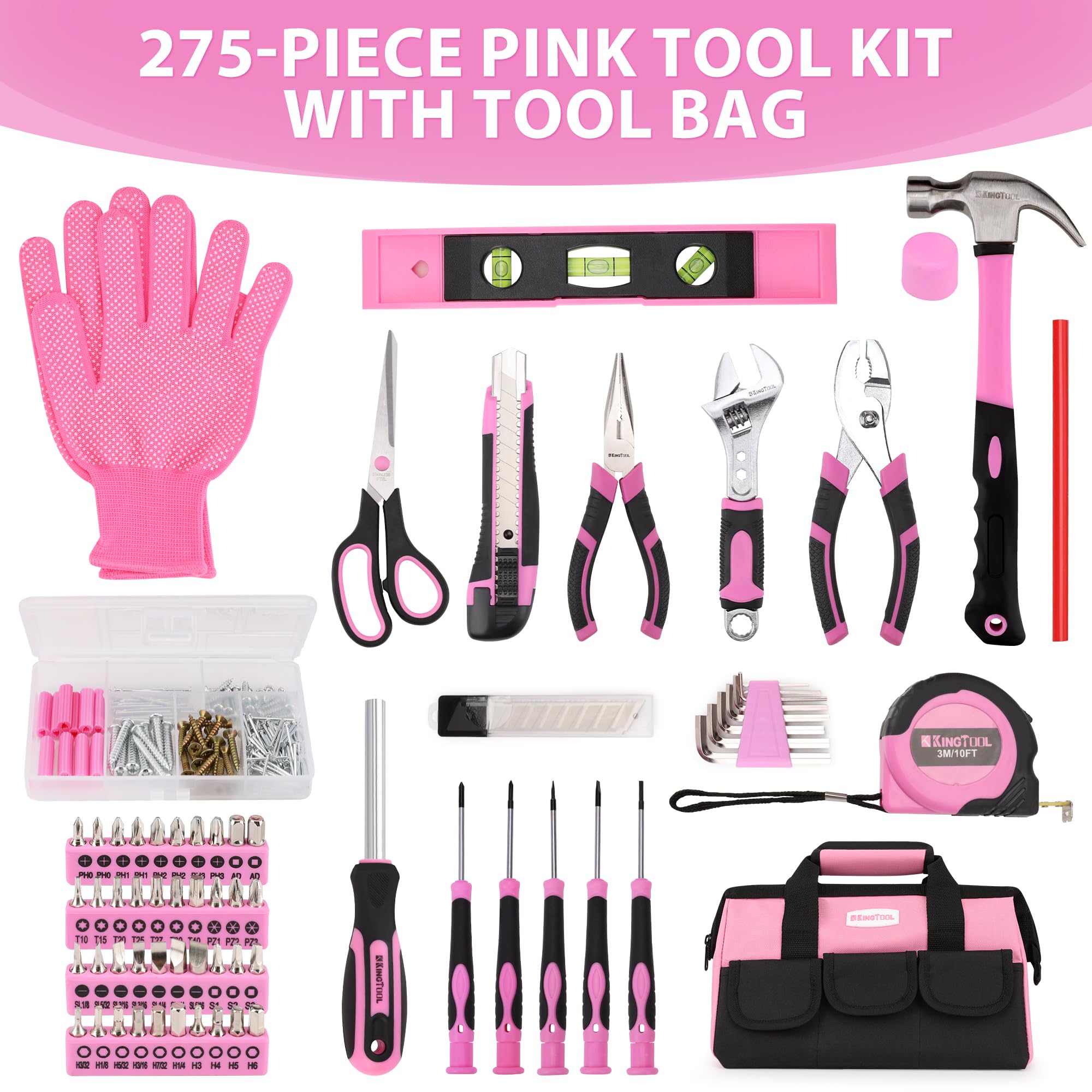 KingTool 275-Piece Pink Tool Set for Women - 12