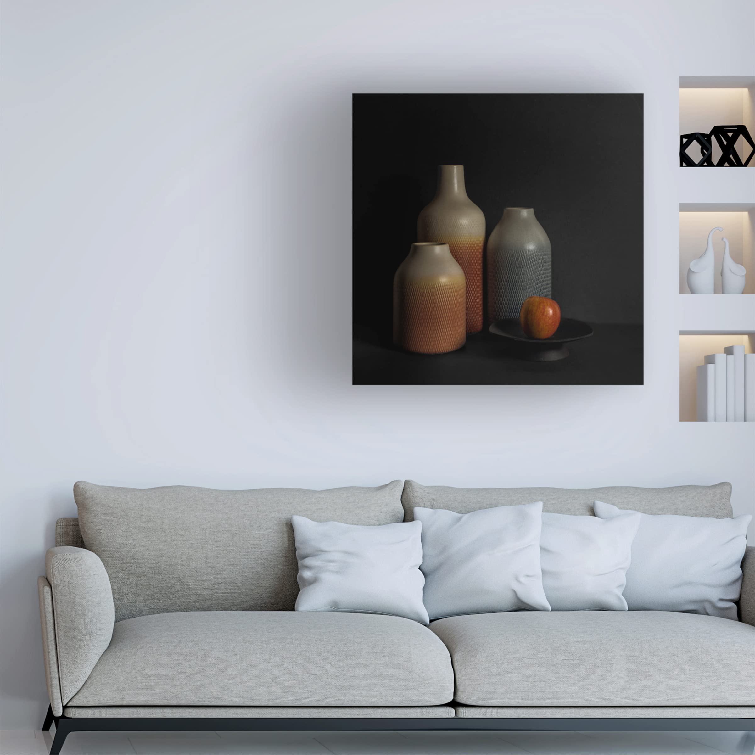 John Mei Zhong 'Bottles And An Apple' Canvas Wall Art Print - Modern Home Decor for Living Room, Bedroom & Office - Trademark Fine Art Collection