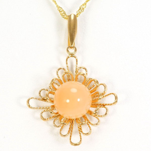 18K Yellow Gold Coral Necklace for Women - Elegant Handmade Jewelry Gift for Birthday, Anniversary & Valentine's Day - Perfect for Beach Weddings & Summer Parties
