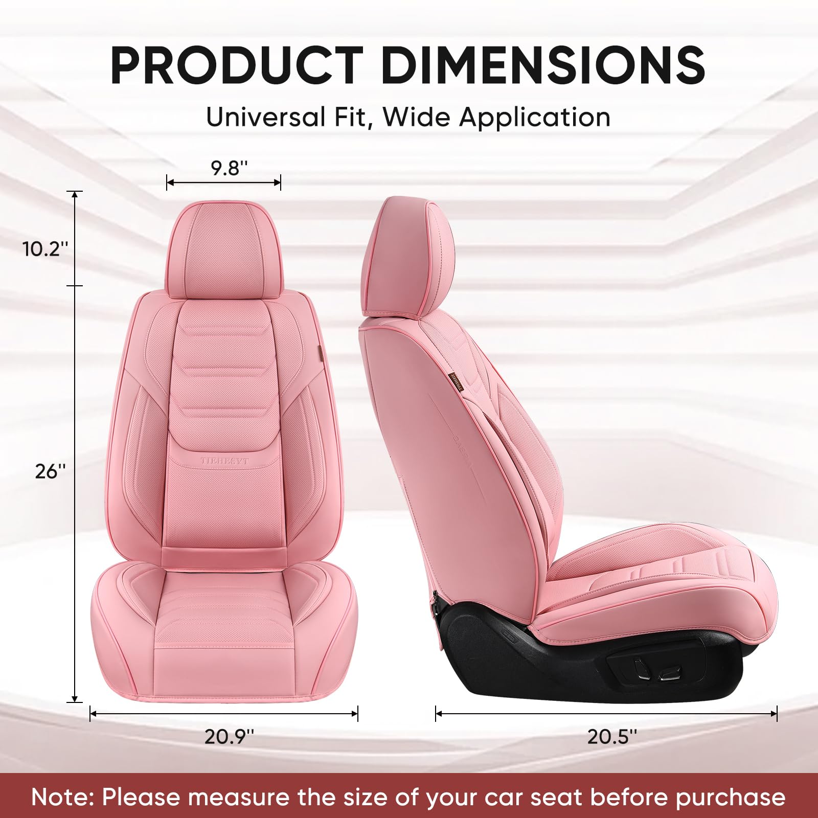 Pink Car Seat Covers Front Pair - Breathable Leather Auto Seat Protectors with Headrest | Universal Fit for Sedans, SUVs & Pickup Trucks | Perfect for Daily Commute, Road Trips & Family Travel