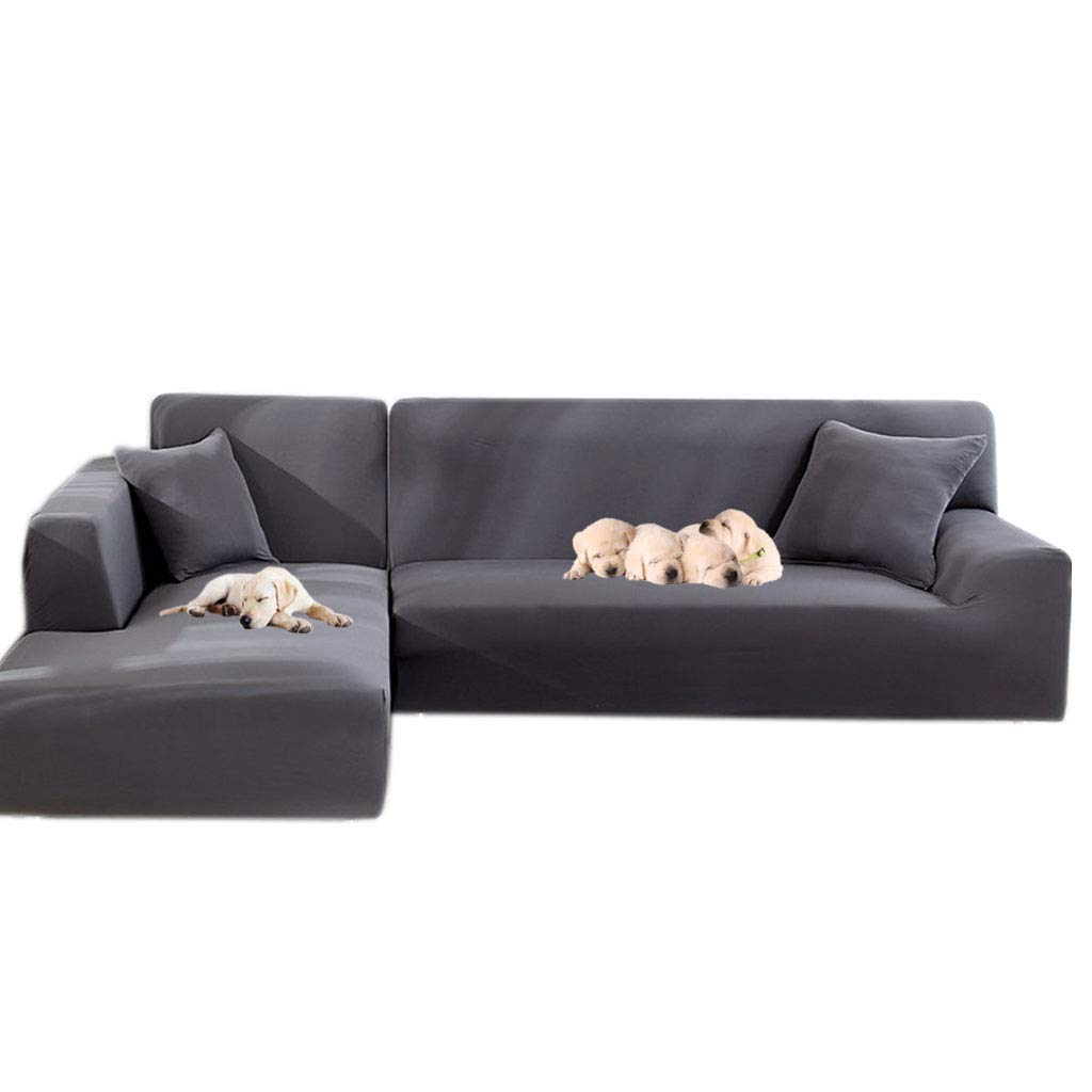 Stretch L-Shaped Sofa Slipcover - 2PCS Sectional Couch Cover, Furniture Protector for Living Room L-Shape Sofa (Grey, Large 3 Seater + 3 Seater) | Perfect for Pet Owners, Family Gatherings & Home Decor Refresh