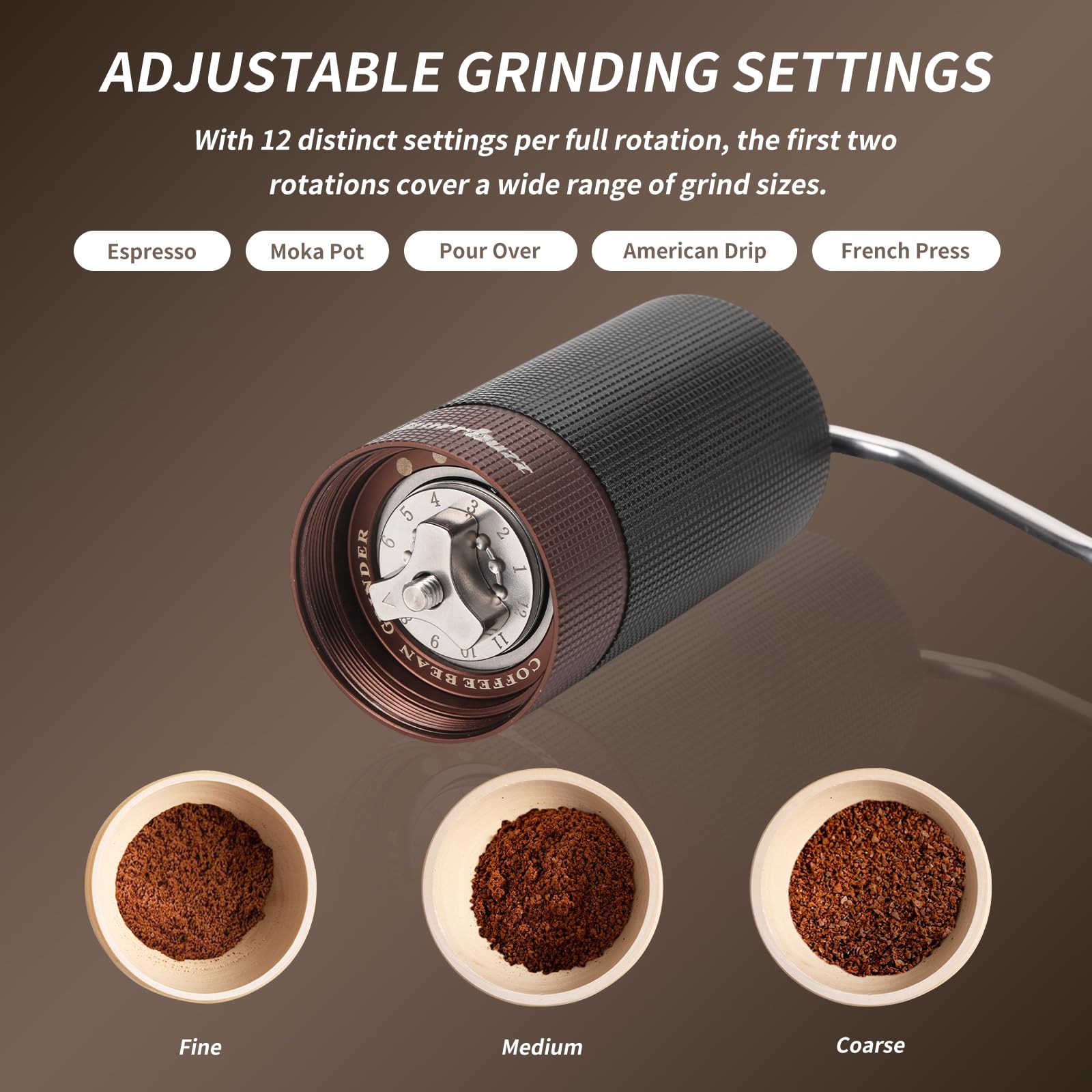Premium Manual Coffee Grinder - Adjustable Stainless Steel Conical Burr for Espresso, Pour Over & Cold Brew | Portable Hand Mill with Easy Cleaning | Perfect Travel & Home Use (Black)