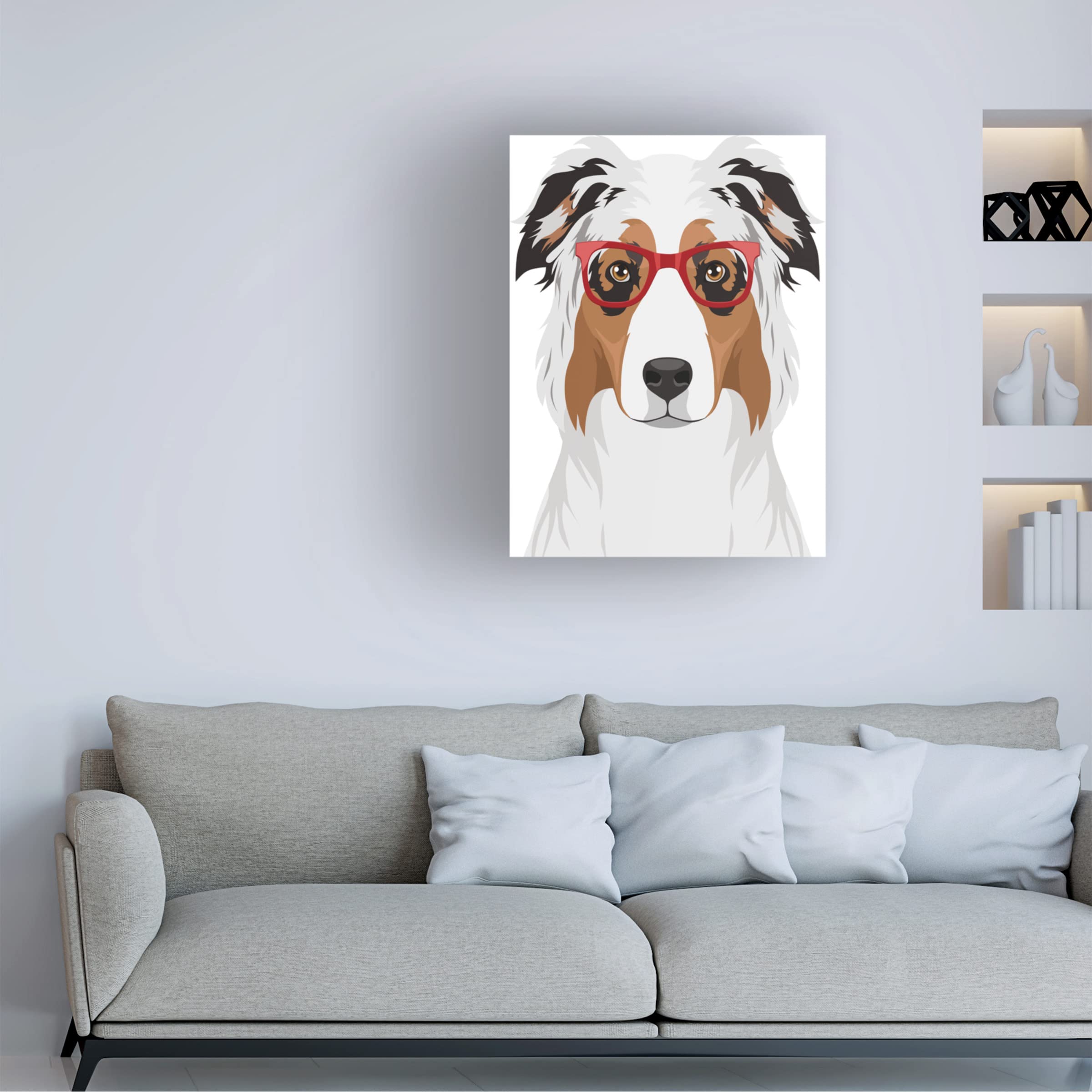 Australian Shepherd Wearing Hipster Glasses Canvas Wall Art - Premium Trademark Fine Art Print by Furbaby Affiliates - Perfect for Living Room, Bedroom Decor & Pet Lover Gifts