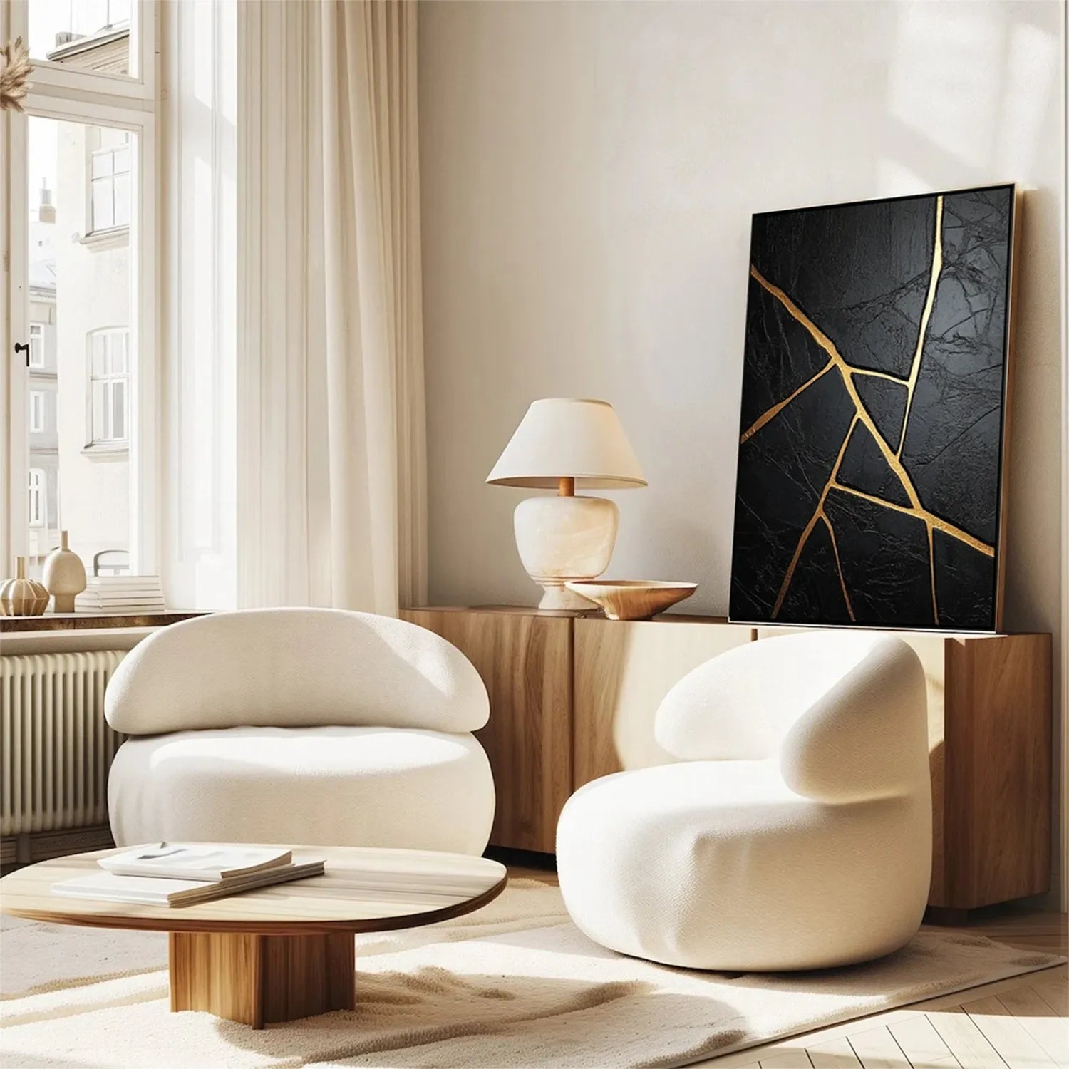Black Gold Minimalist Textured Abstract Wall Art Painting - Modern Home Decor for Living Room, Bedroom & Office #MZ136