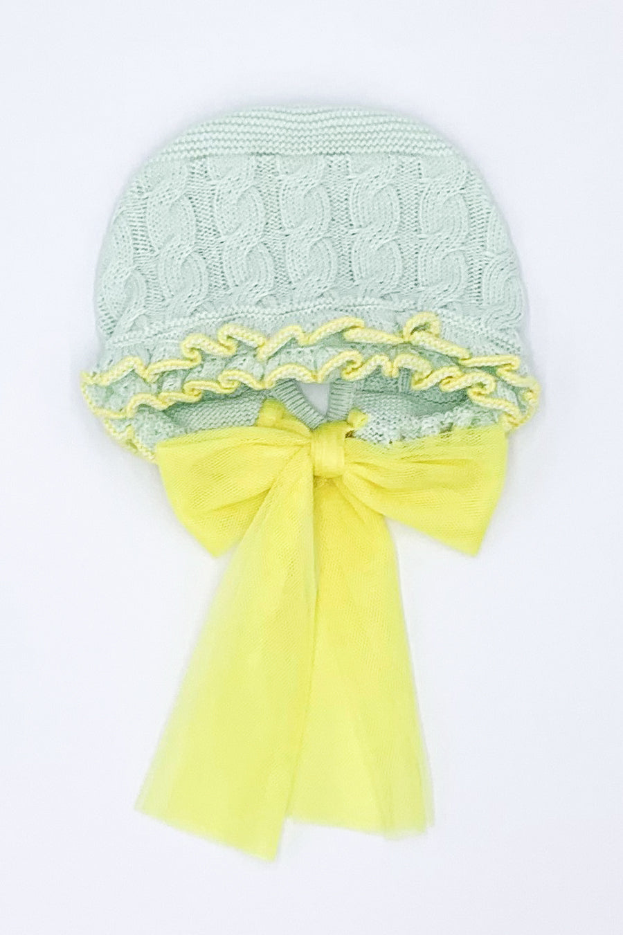 Mint & Lemon Tulle Bow Bonnet for Baby Girls - Newborn Photography Headband, Christening Outfit Accessory, Baby Shower Gift - Perfect for Special Occasions & Photo Shoots