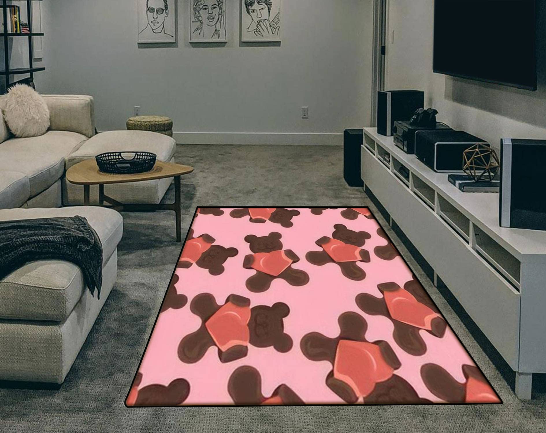 Bear Biscuit with Heart Area Rug - Soft Non-Slip Indoor/Outdoor Seamless Floor Carpet - 63