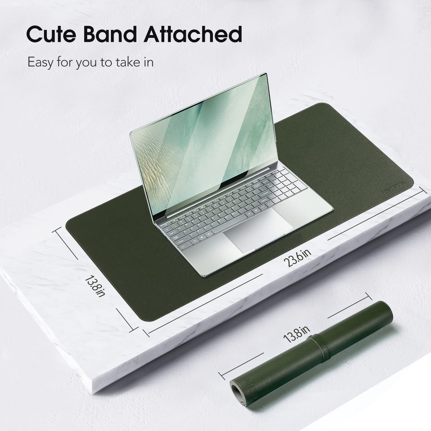 Premium PU Leather Desk Pad - Ultra Thin Waterproof Mouse Pad with Sewing Edge, Dual-Sided Writing Mat for Office & Home (Dark Green/Gray, 23.6