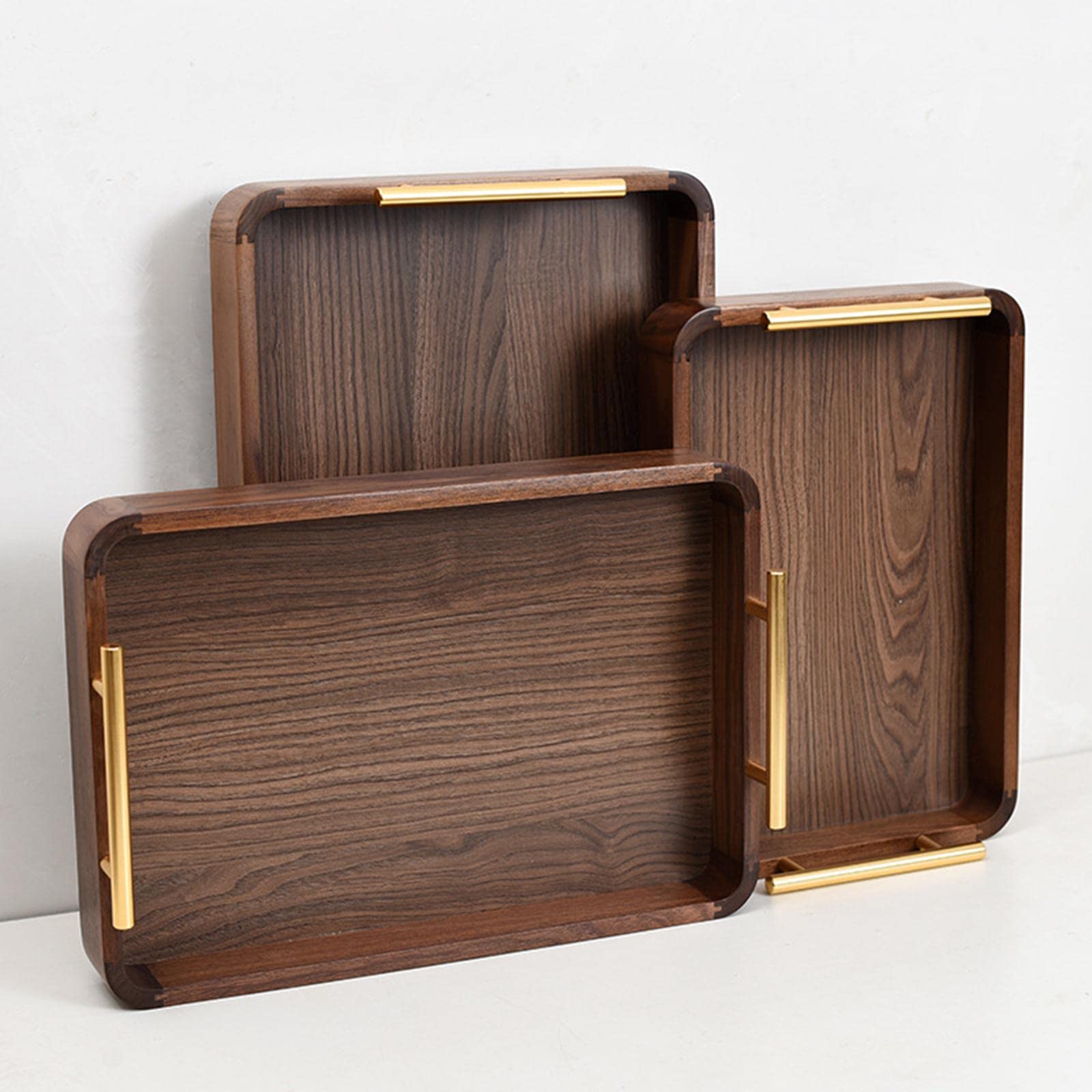 Premium Black Walnut Wood Serving Tray - Handcrafted Solid Wood Tea Table Plate for Food, Fruits & Snacks | Elegant Home & Kitchen Tableware (22.6x20cm, Size S) | Perfect for Afternoon Tea, Breakfast in Bed & Entertaining Guests