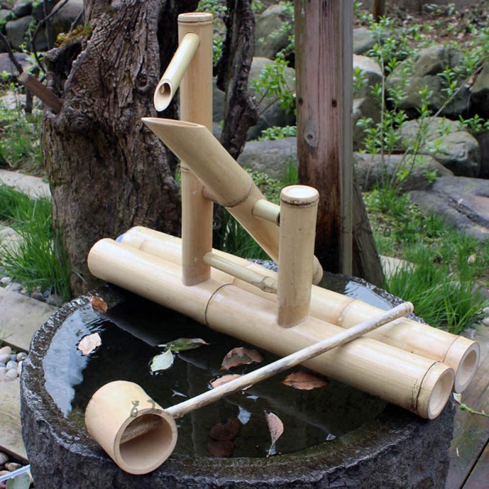 JYCCH Zen Garden Water Fountain - Bamboo Rocking Pump Water Feature for Japanese Garden Decor, Outdoor Landscape Fountain with Waterfall - Perfect for Meditation, Yoga, and Relaxing Backyard Ambiance