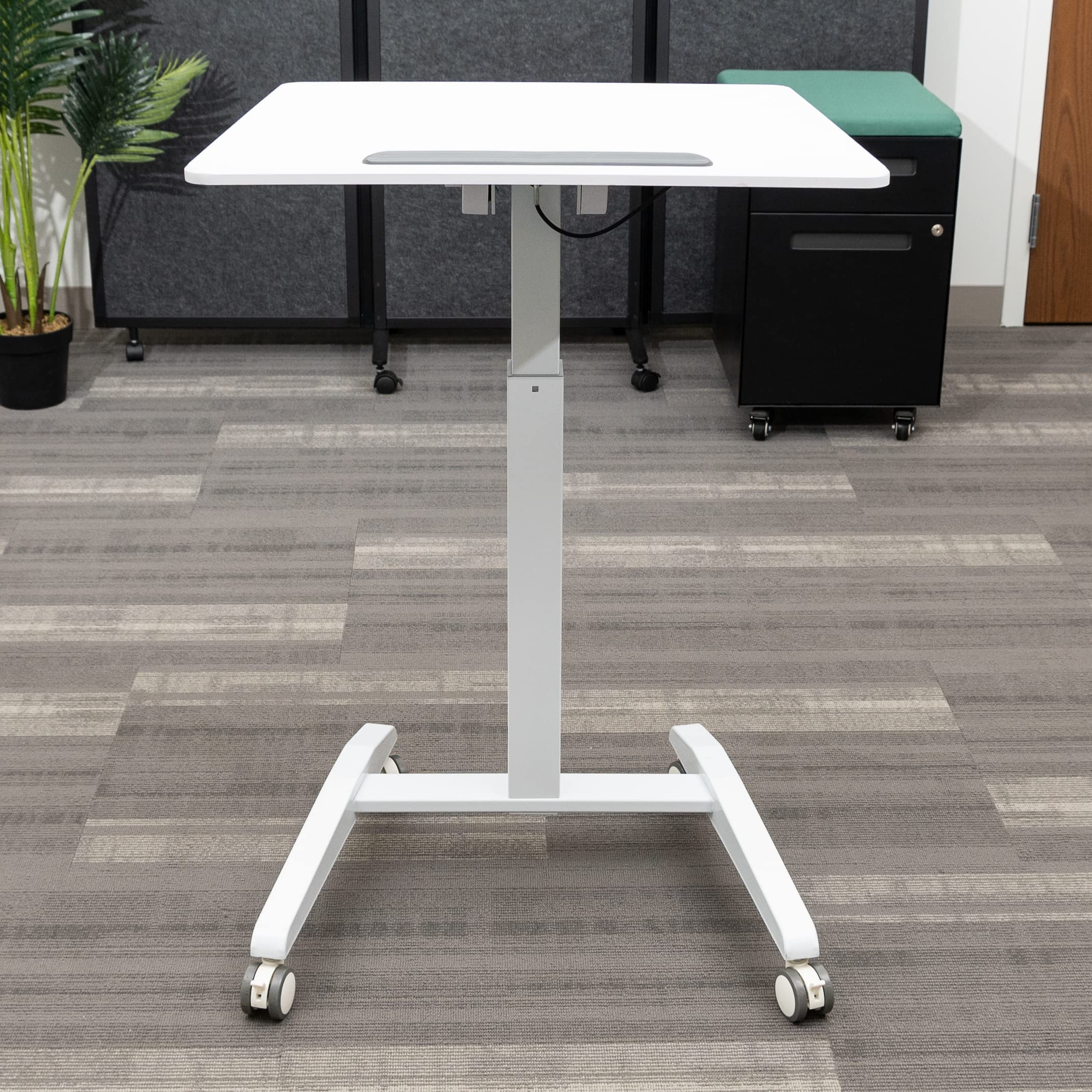 Adjustable Standing Desk with Pneumatic Tilt-Top - Compact White Frame & 28