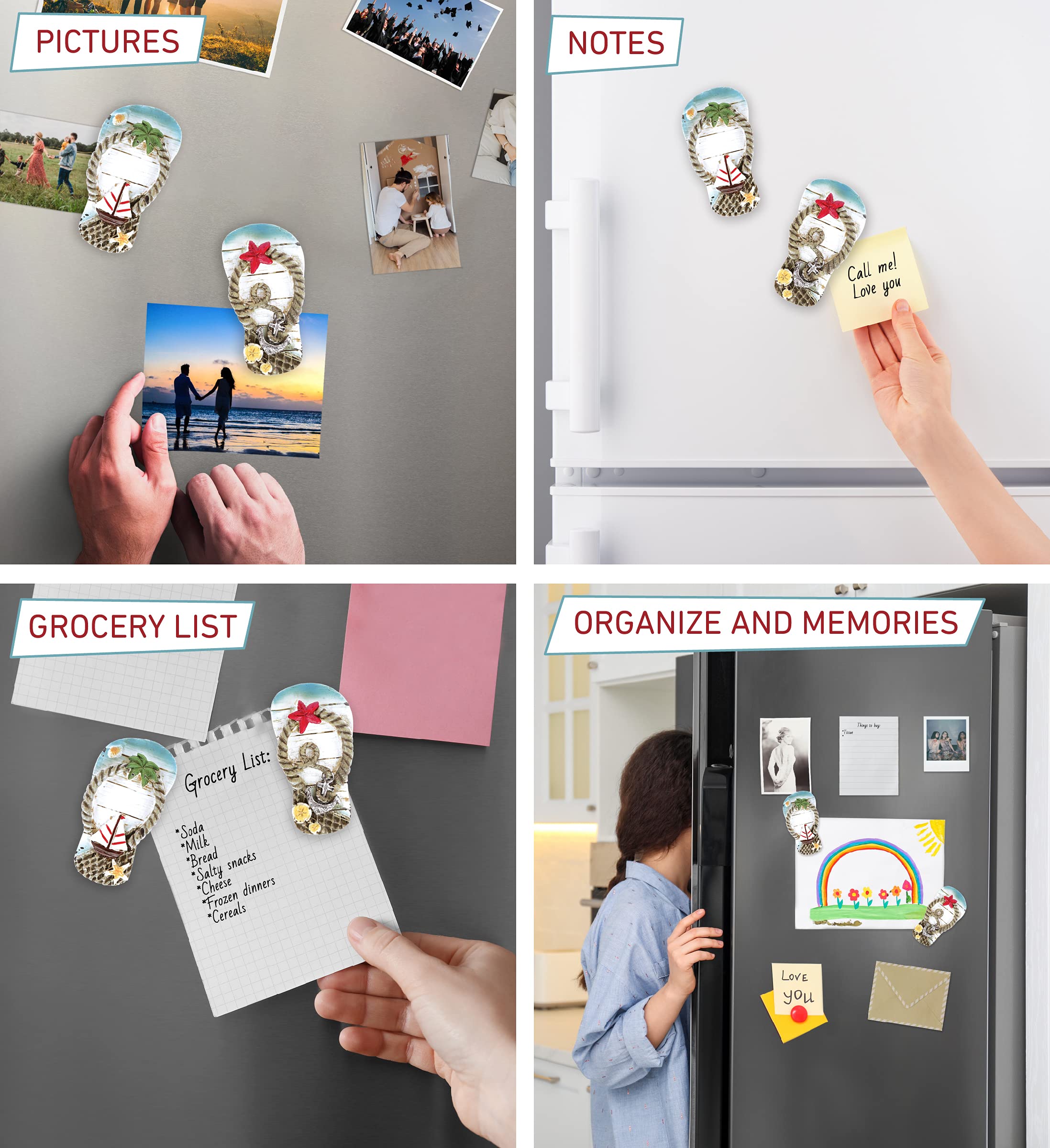 CoTa Global Set of 2 Nautical Beach Flip Flop Refrigerator Magnets - Cute Ocean-Themed Resin Fridge Magnets for Kitchen, Office & Home Decor | Perfect for Coastal Decor, Beach House Accessories & Summer Themed Spaces