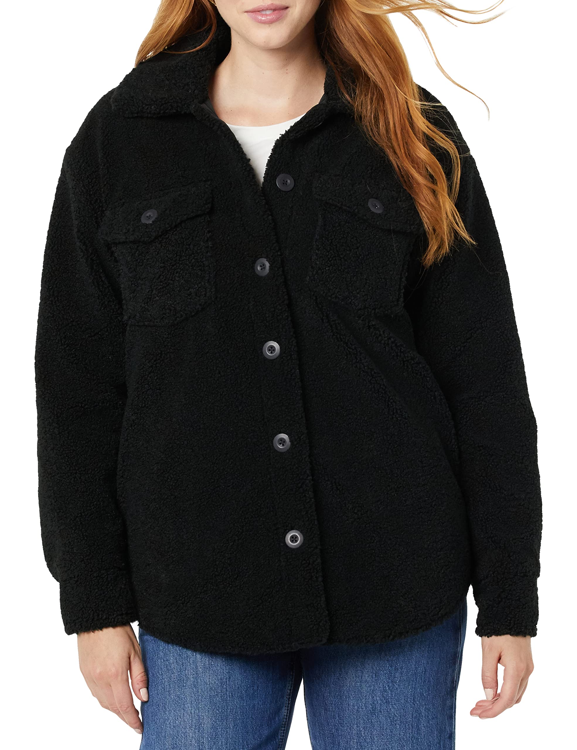 Amazon Essentials Women's Oversized Teddy Sherpa Shirt Jacket - Cozy Fleece Lined Button Up Top for Winter (Previously Goodthreads) | Perfect for Casual Outings, Lounging at Home & Cold Weather Layering