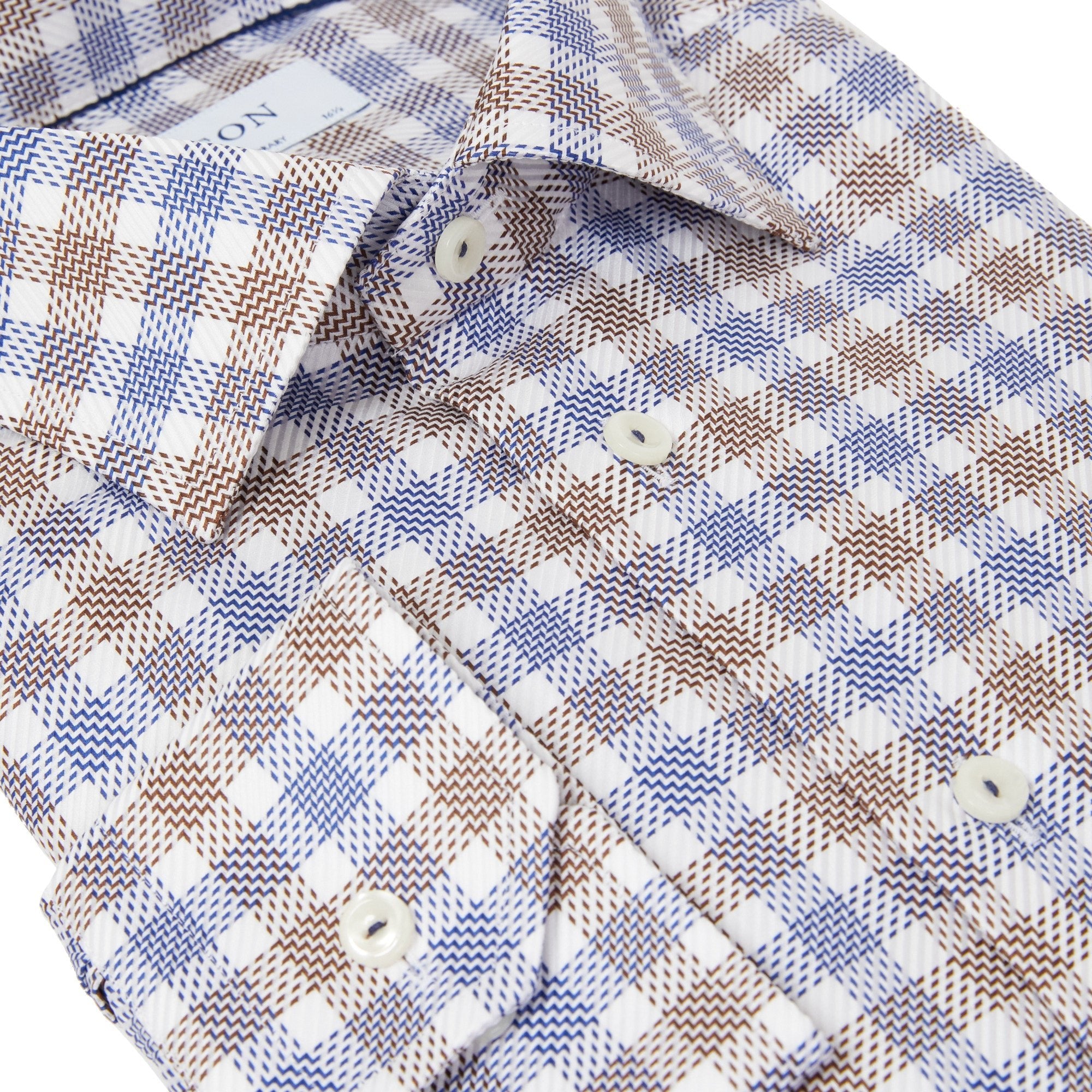 ETON CHECK KING Premium Twill Cotton Shirt for Men - Blue/Brown Plaid - Business Casual & Office Wear