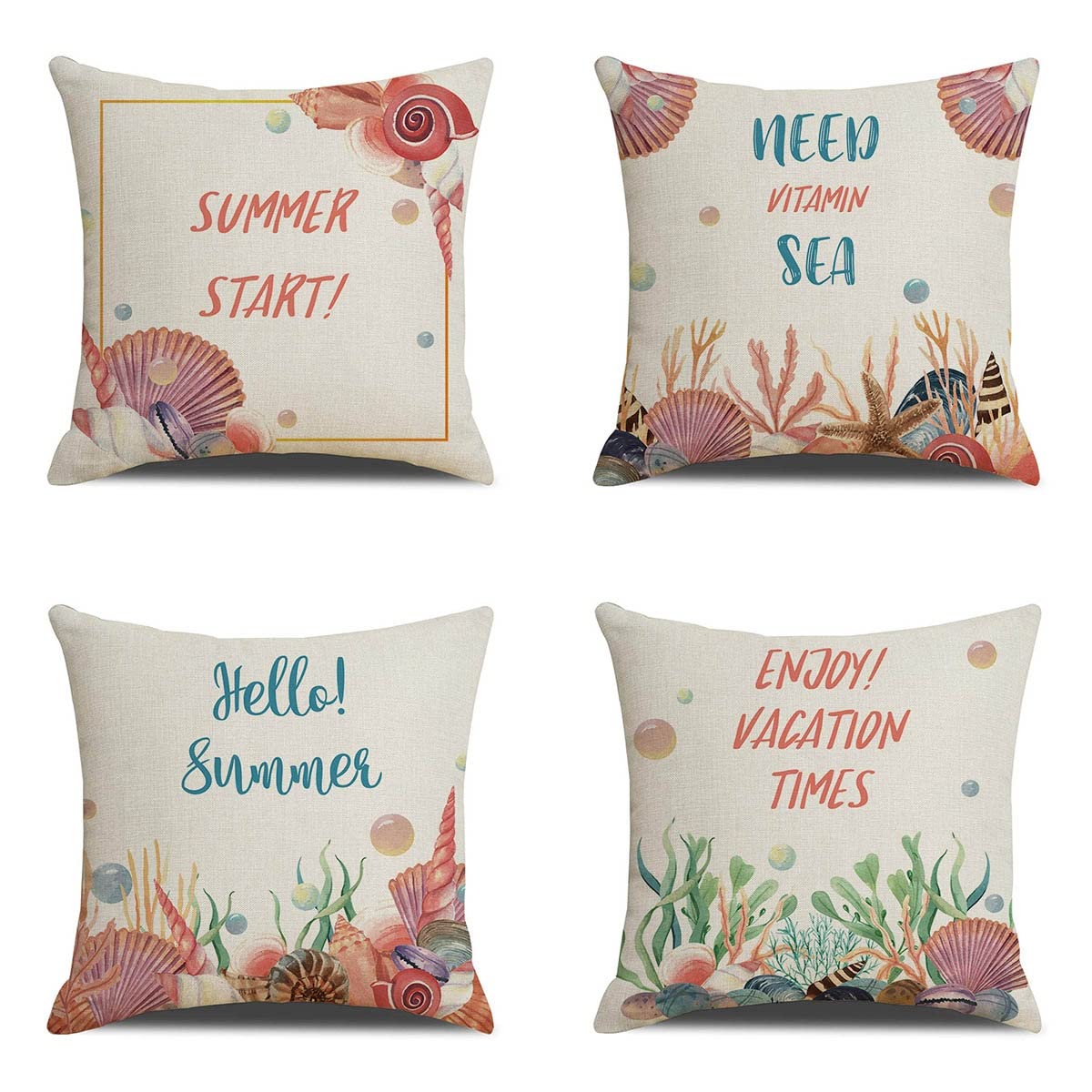 18x18 Inch Throw Pillow Covers Set of 4 - Modern Square Linen Blend Cushion Covers with AB-Sided Designs for Sofa, Couch, Bed & Car - Mix & Match Home Decor (Pillow Insert Not Included) - Summer Color Collection - Perfect for Living Room, Bedroom & Outdoor Patio