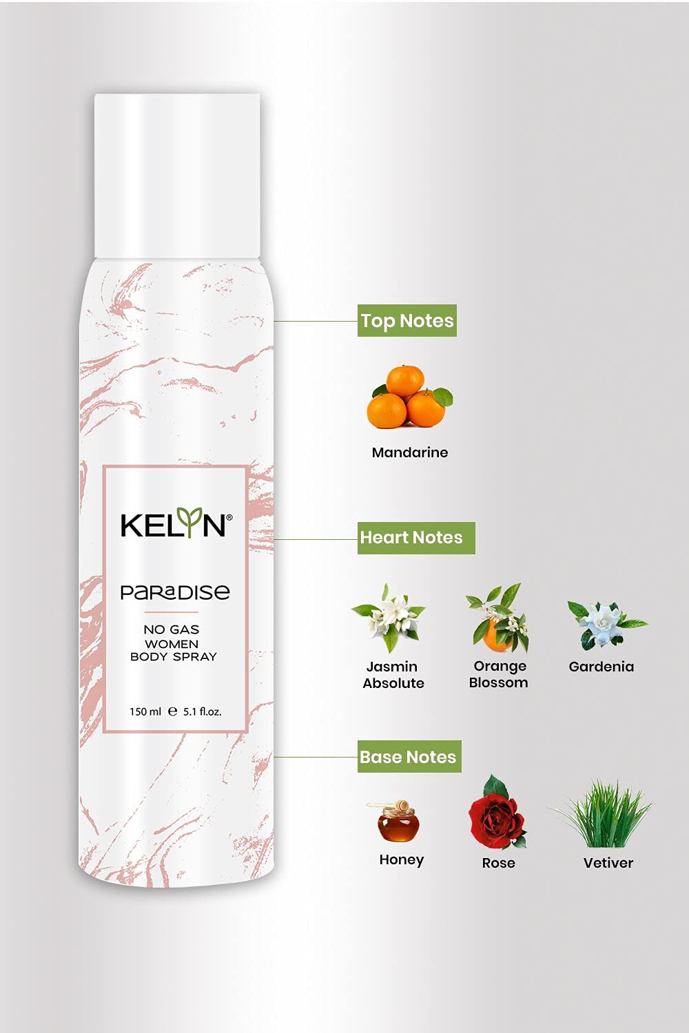 KELYN Long Lasting Paradise No Gas Body Spray for Women - Refreshing Floral Scent, Everyday Deodorant & Perfume (150ml) | All-Day Freshness for Work, Gym & Outdoor Activities