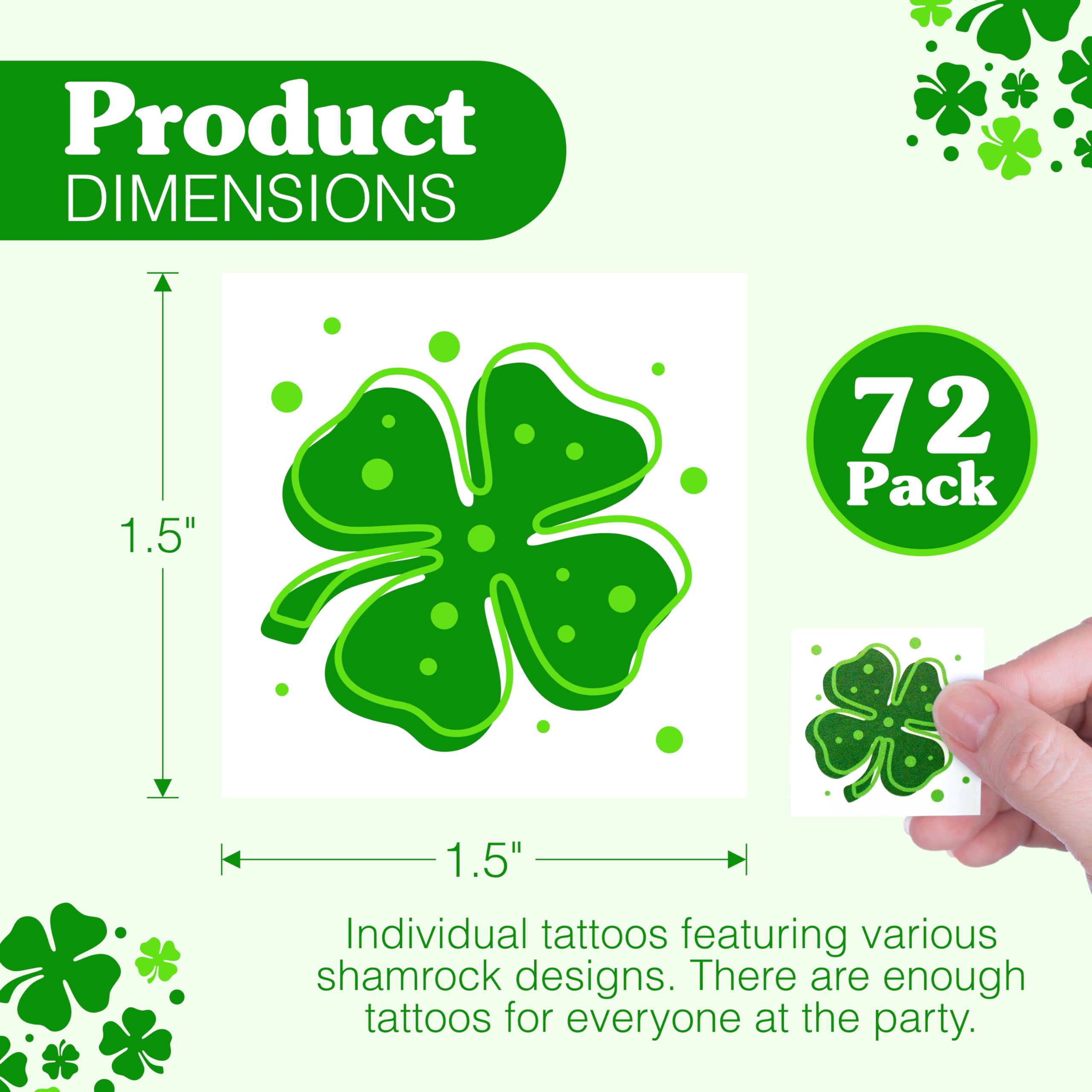 4E's Novelty Shamrock Temporary Tattoos - 72 Individually Wrapped St. Patrick's Day Tattoos for Kids & Adults | Irish Party Favors, Face & Body Art | Perfect for St. Paddy's Day Celebrations, Irish-Themed Parties & Festive Gift Giving