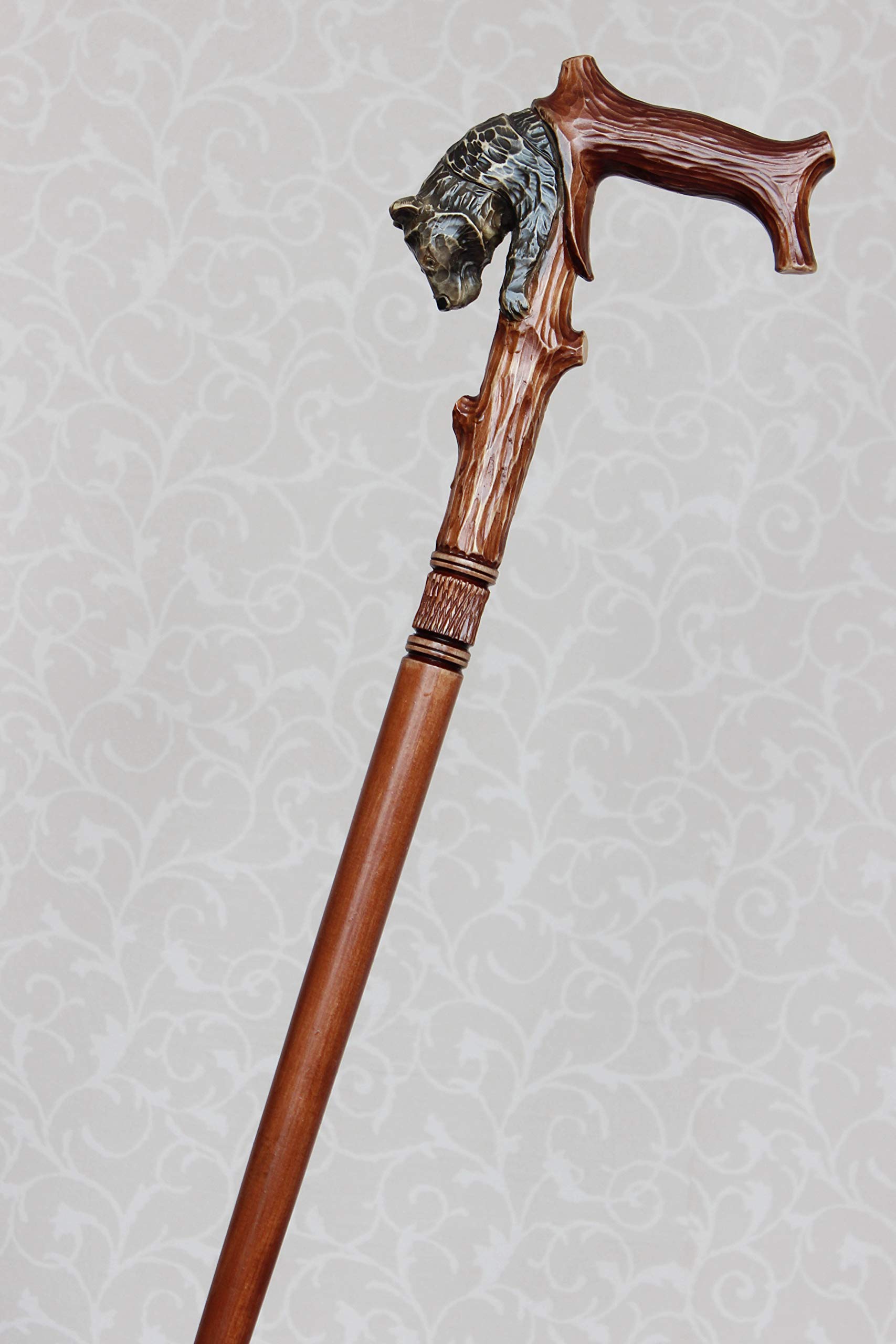 Handmade Wooden Walking Cane with Bear Carving - Premium Handcrafted Walking Stick for Hiking, Elderly Support & Outdoor Adventures