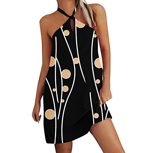 Black Tunic Dress for Women - Halter Neck Cross Strap Backless Tank Dress | Summer Sleeveless Beachwear for Vacation, Pool Party & Casual Outings