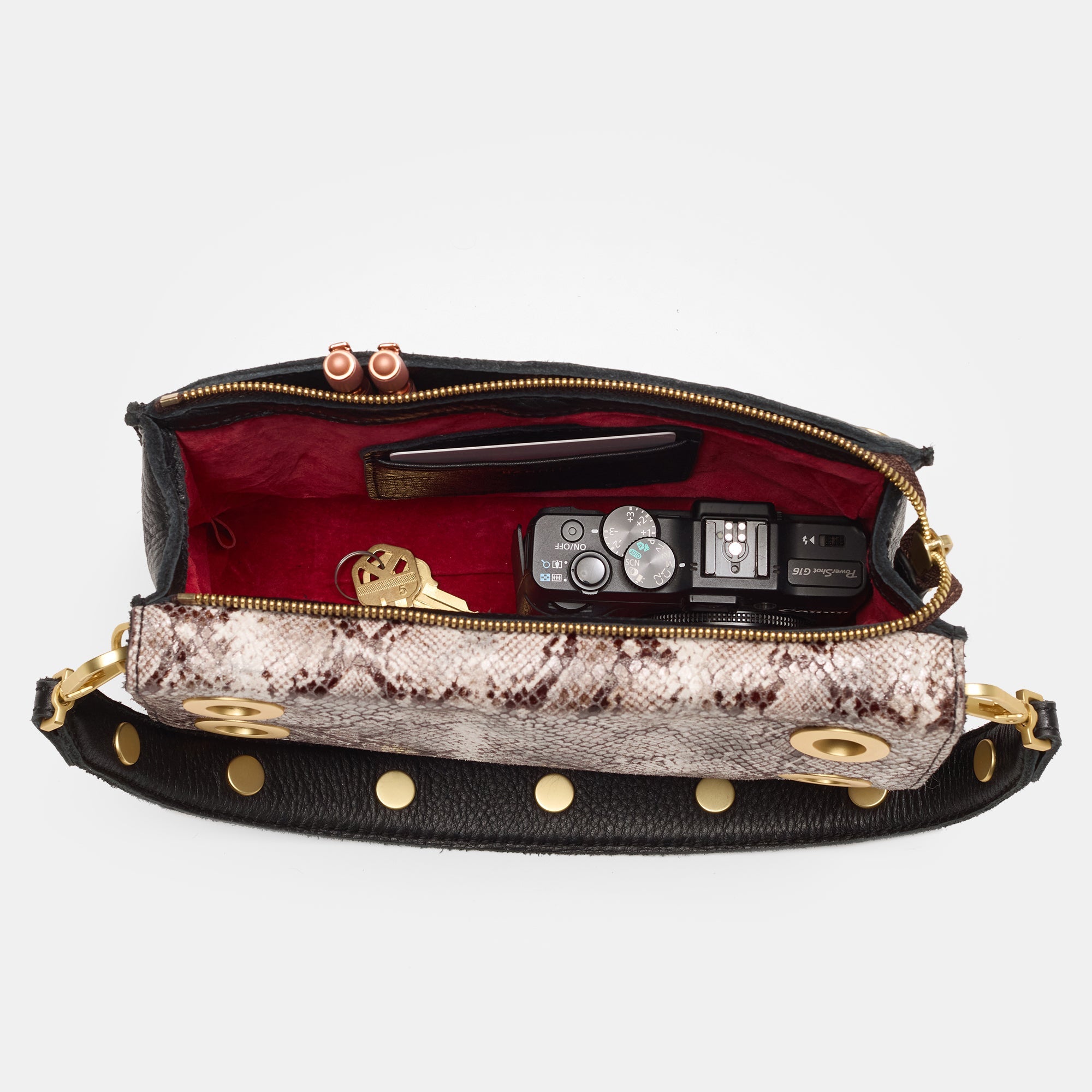 Montana Clutch - Contrast Snake & Brushed Gold Small Crossbody Bag for Women | Fashionable Evening Purse for Parties, Dinner Dates & Special Occasions