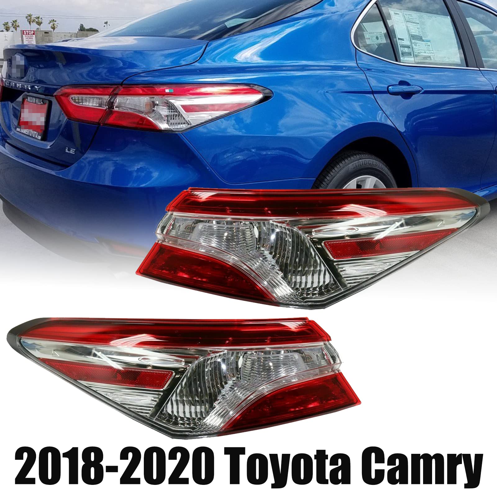 LED Tail Lights Compatible with 2018-2020 Toyota Camry SE LE - Pair of Driver & Passenger Side Rear Brake Lamps Replacement for 81550-06840 81560-06840 - Enhanced Visibility & Style for Night Driving