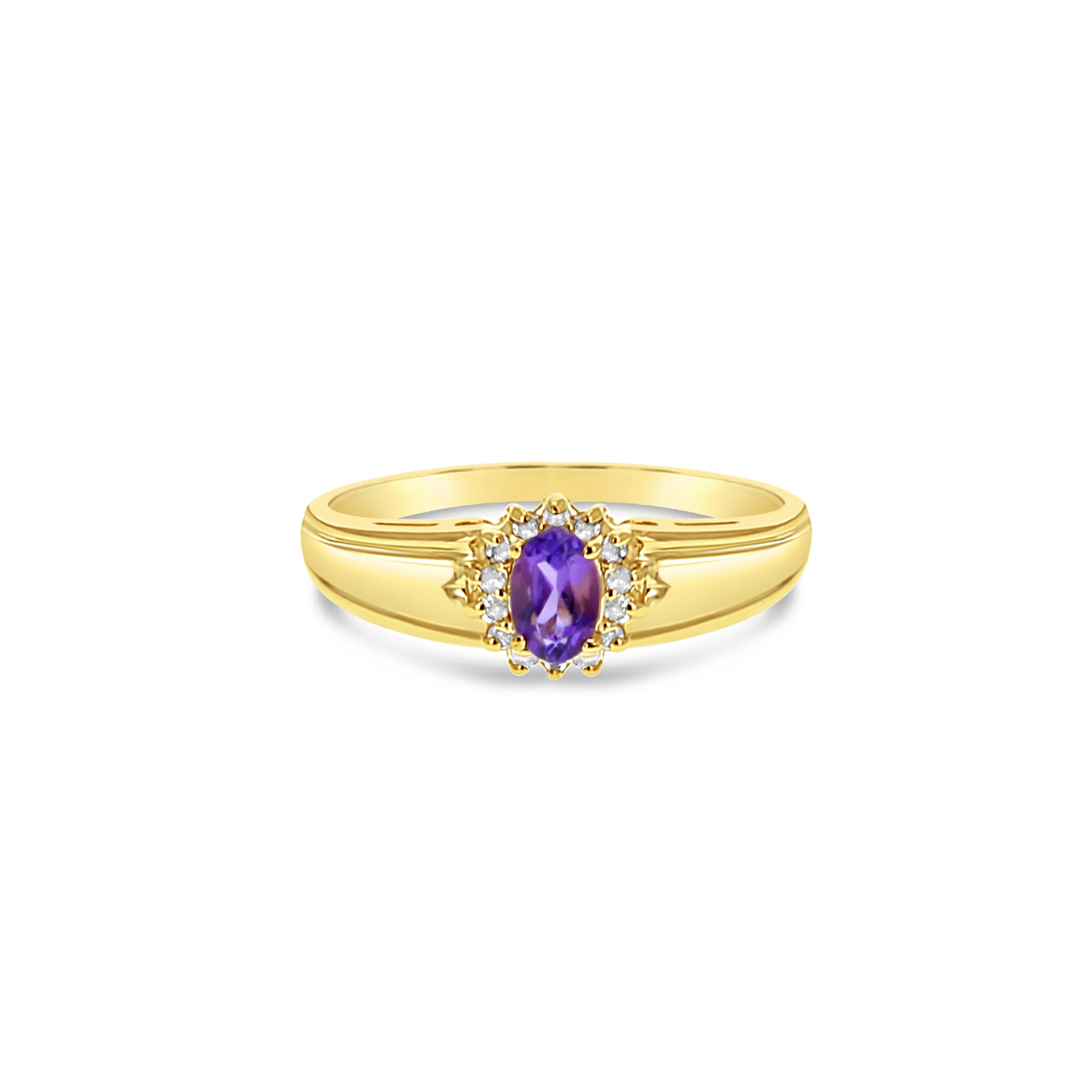 14K Yellow Gold Amethyst Diamond Halo Ring for Women - Elegant Engagement, Anniversary & Wedding Jewelry Gift