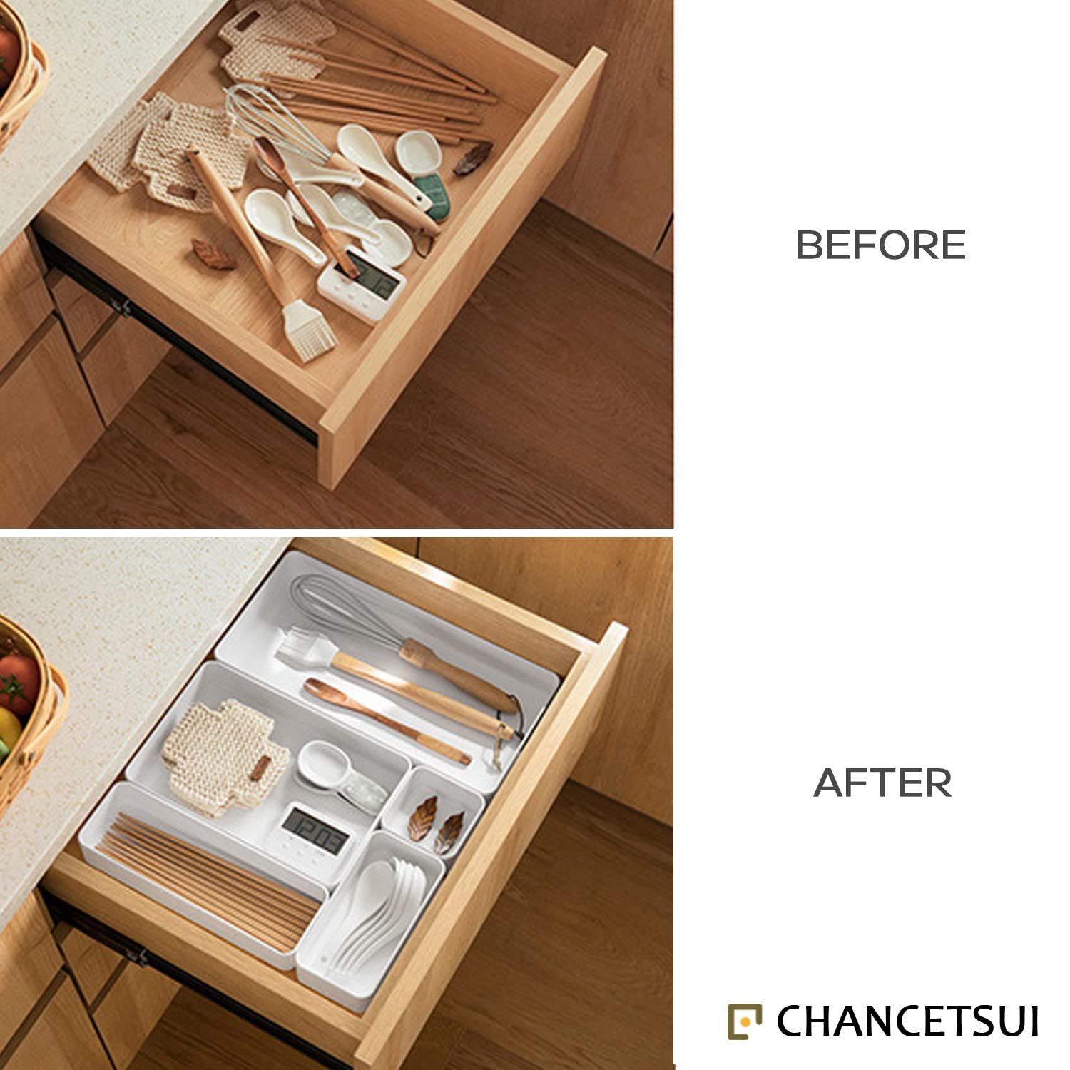 15 Pcs Clear Stackable Drawer Organizer Set - Multipurpose Plastic Storage Bins for Jewelry, Makeup, Kitchen & Office | Space-Saving Drawer Dividers for Bathroom Vanity, Desk & Home Organization