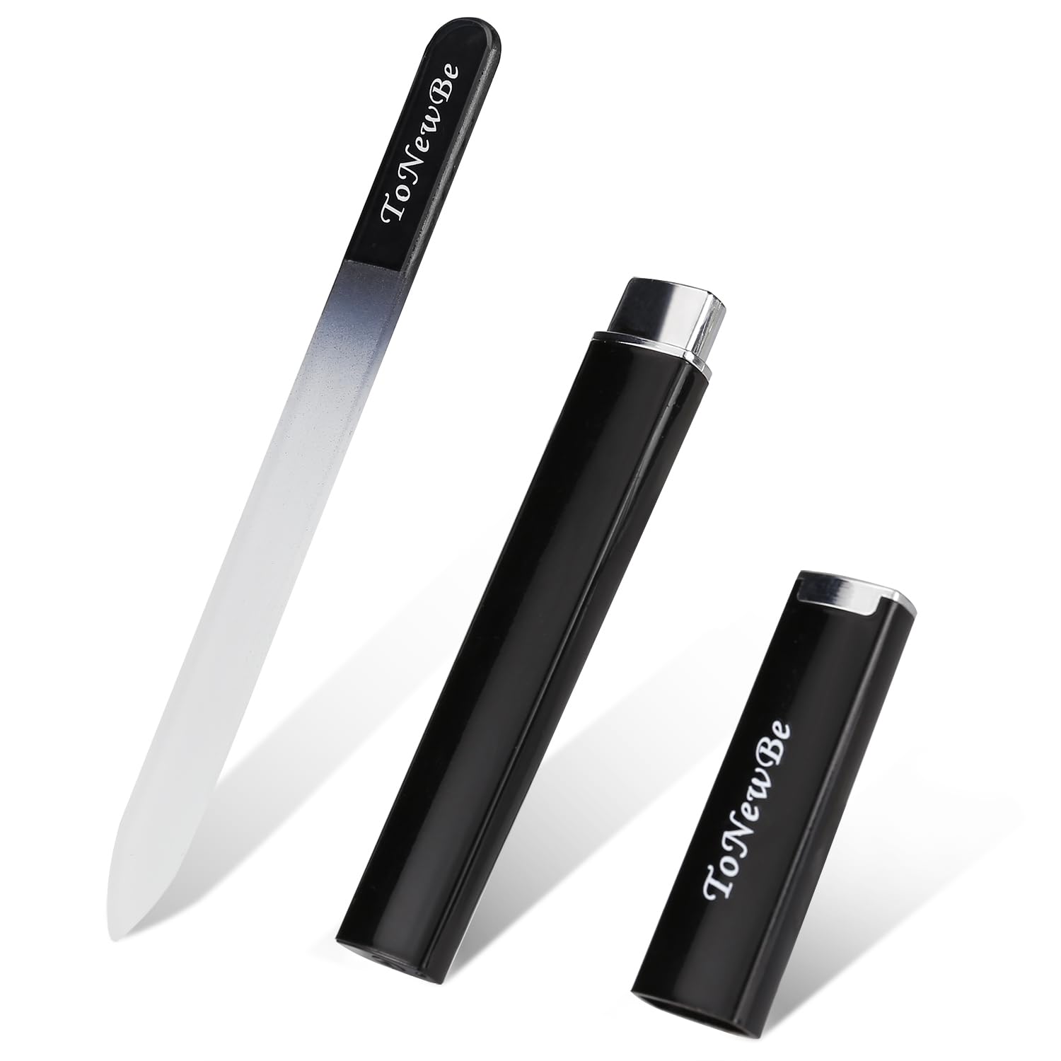 Premium Glass Nail File with Protective Case - Double-Sided Etched Crystal Nail File for Professional Nail Art & Care - Perfect Christmas Stocking Stuffer Gift & Travel Essential (Black) - Ideal for Home, Salon, and On-the-Go Manicures