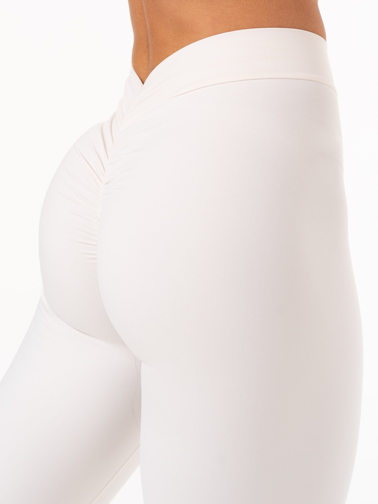 NKD V Scrunch Leggings for Women - High Waisted Tummy Control Workout Leggings - Ivory - Perfect for Yoga, Gym & Everyday Wear