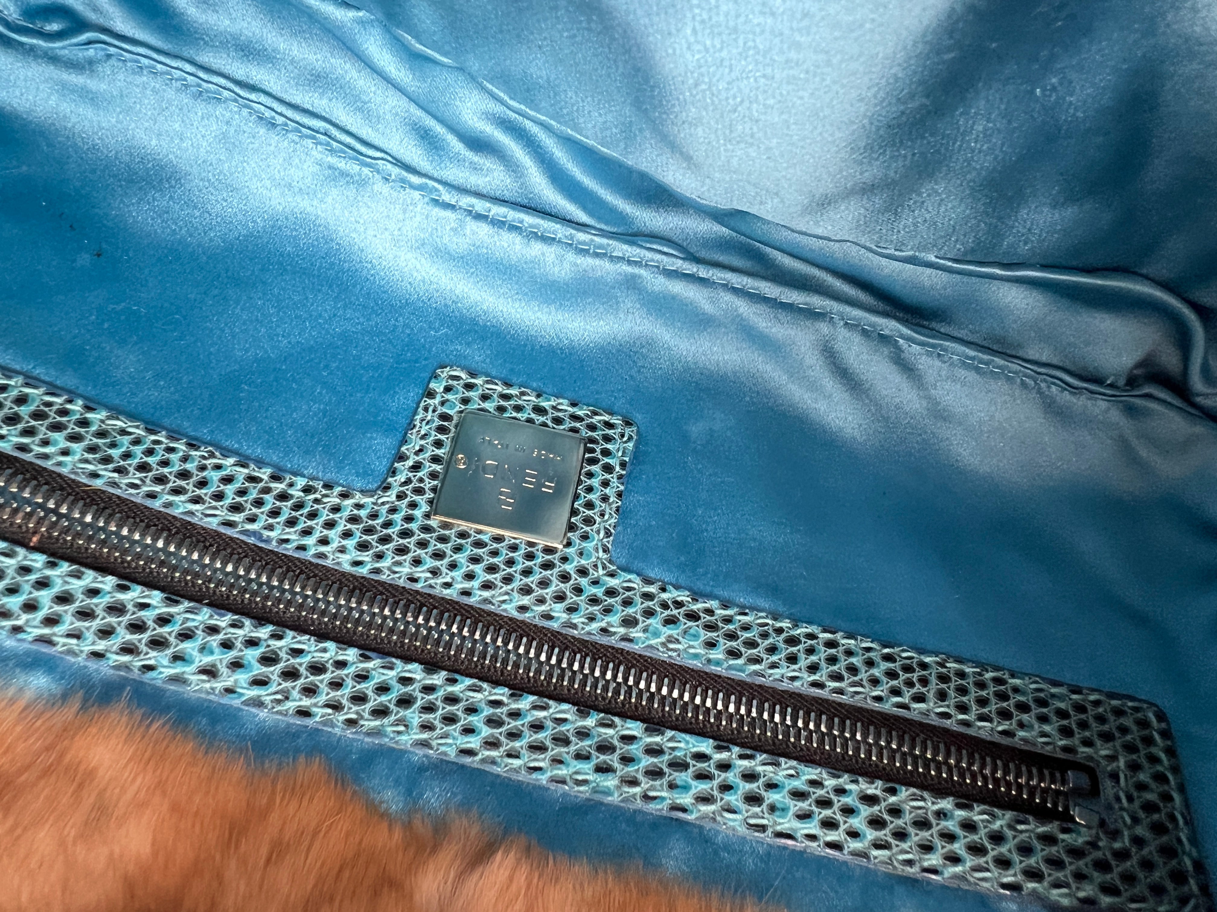 Vintage Fendi Caramel Rabbit Fur Beaded Baguette Bag - Luxury Designer Handbag for Women, Perfect for Evening Parties & Special Occasions