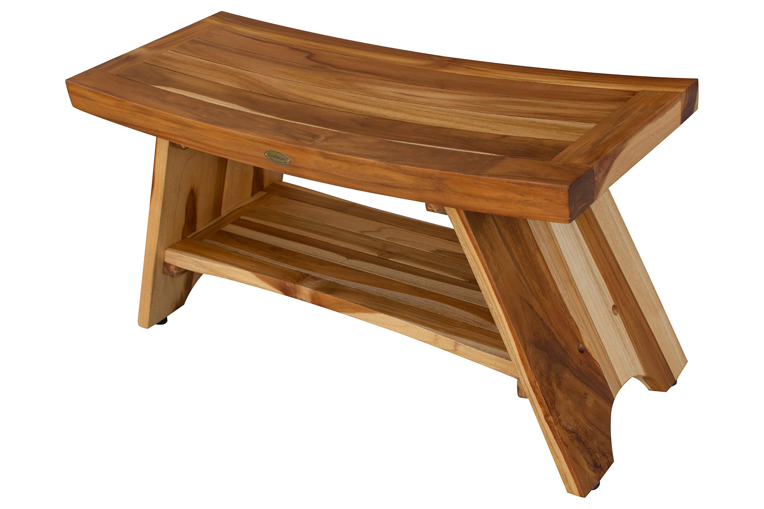 EcoDecors 35 Inch Waterproof Teak Wood Shower Bench with Storage - Non-Slip Bath Seat Stool for Elderly & Disabled Safety - Natural Wood Bathroom Organizer for Shampoo & Accessories - Perfect for Spa, Sauna & Home Shower Use