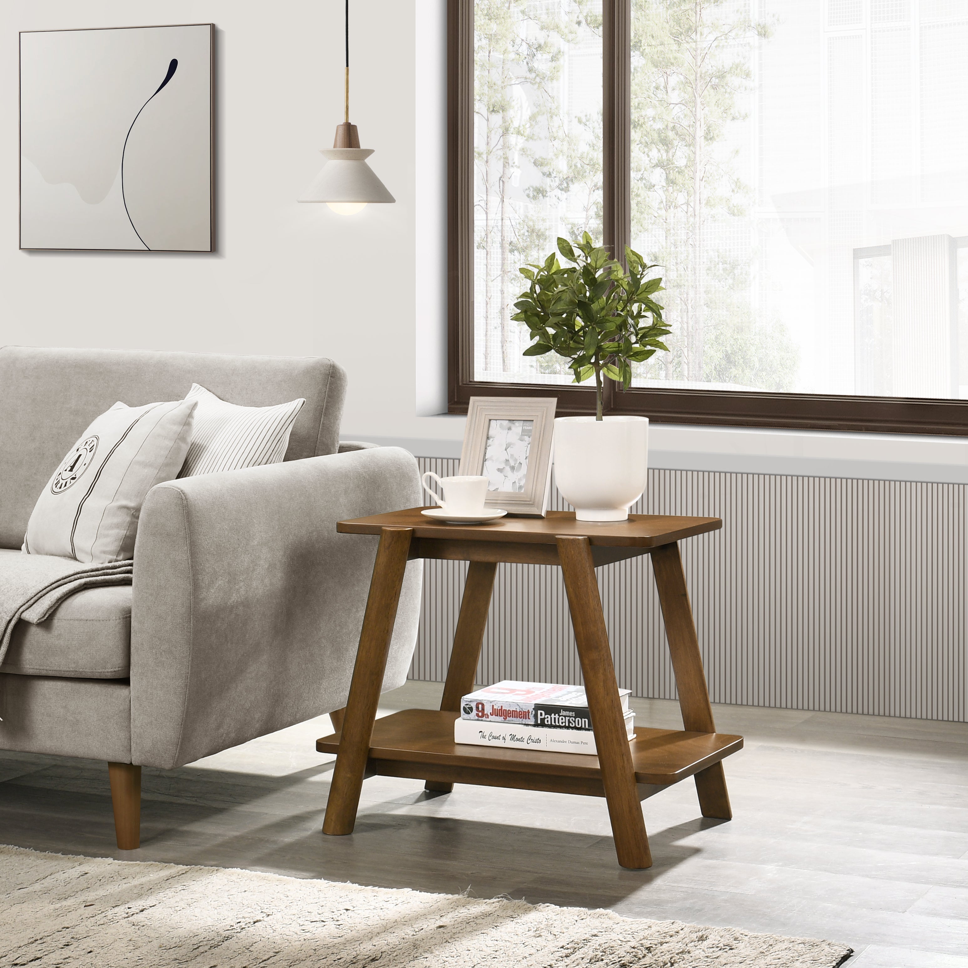 Mid Century Modern Wood Shelf End Table by Roundhill Furniture - Stylish Side Table for Living Room, Bedroom & Office Decor