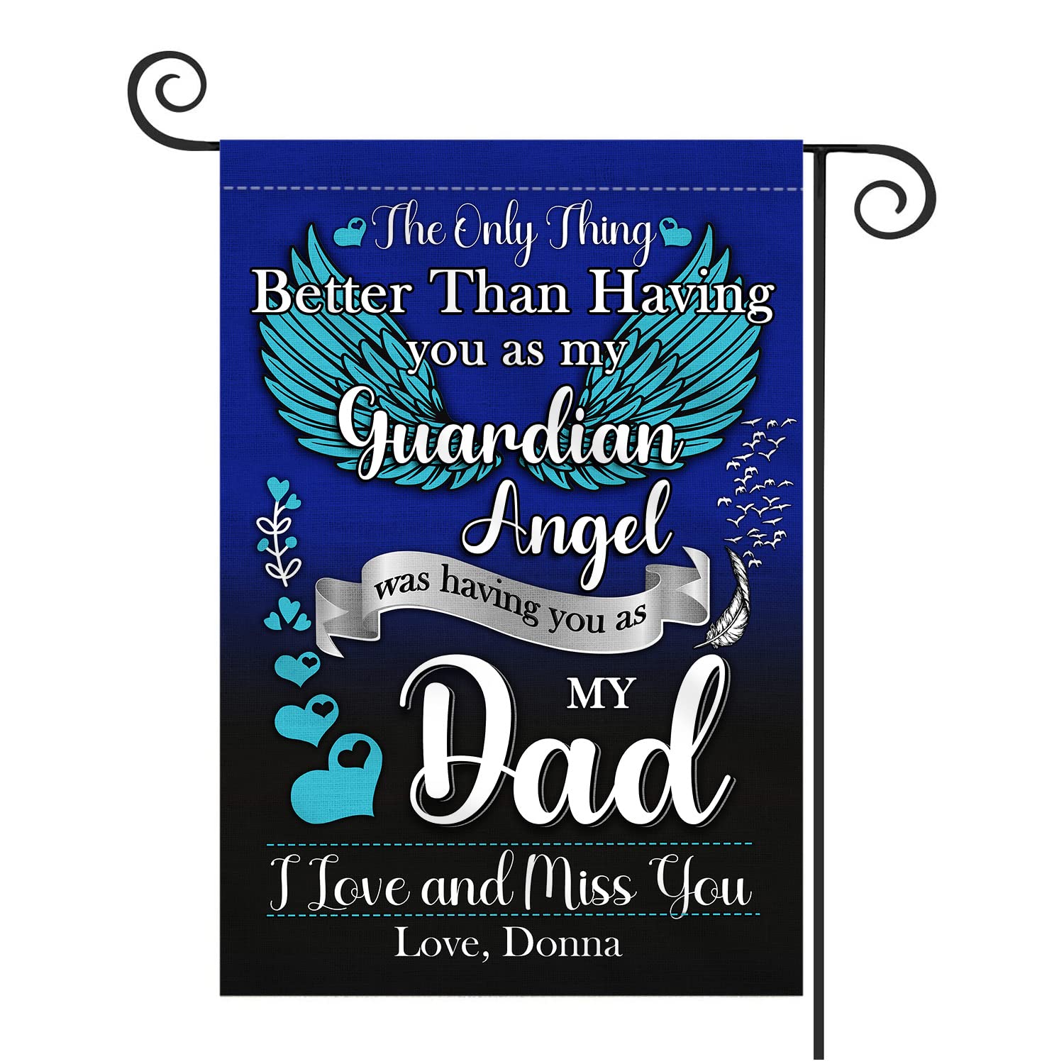 Personalized Double Sided Memorial Garden Flag - Guardian Angel Dad in Heaven Sympathy Gift for Loss of Dad, Christmas, Anniversary, Birthday, Father's Day - Perfect for Grave Decoration & Outdoor Memorial Display