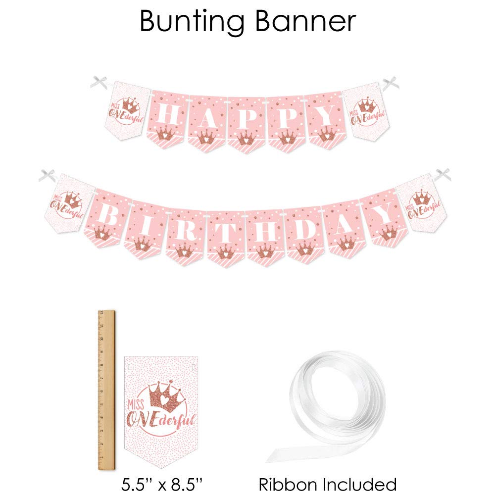 Big Dot of Happiness 1st Birthday Little Miss Onederful Party Decorations - Girl's First Birthday Banner Kit with Fundle Bundle - Perfect for Baby Shower & Birthday Party Decor