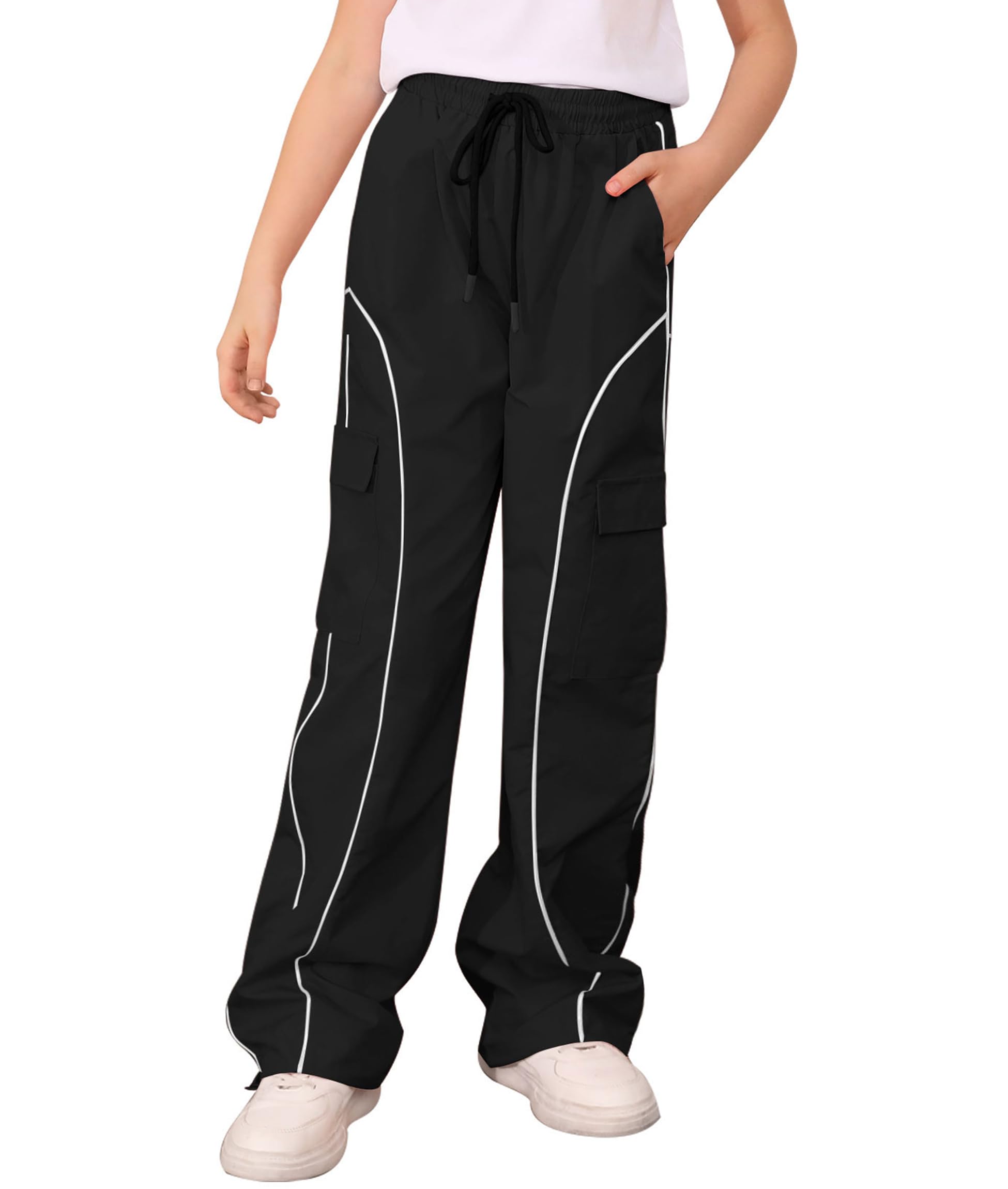 Vogseek Girls Cargo Pants for 7-14 Years - Y2K Style Joggers with Pockets | Loose Fit Casual Pants for School, Play & Outdoor Activities